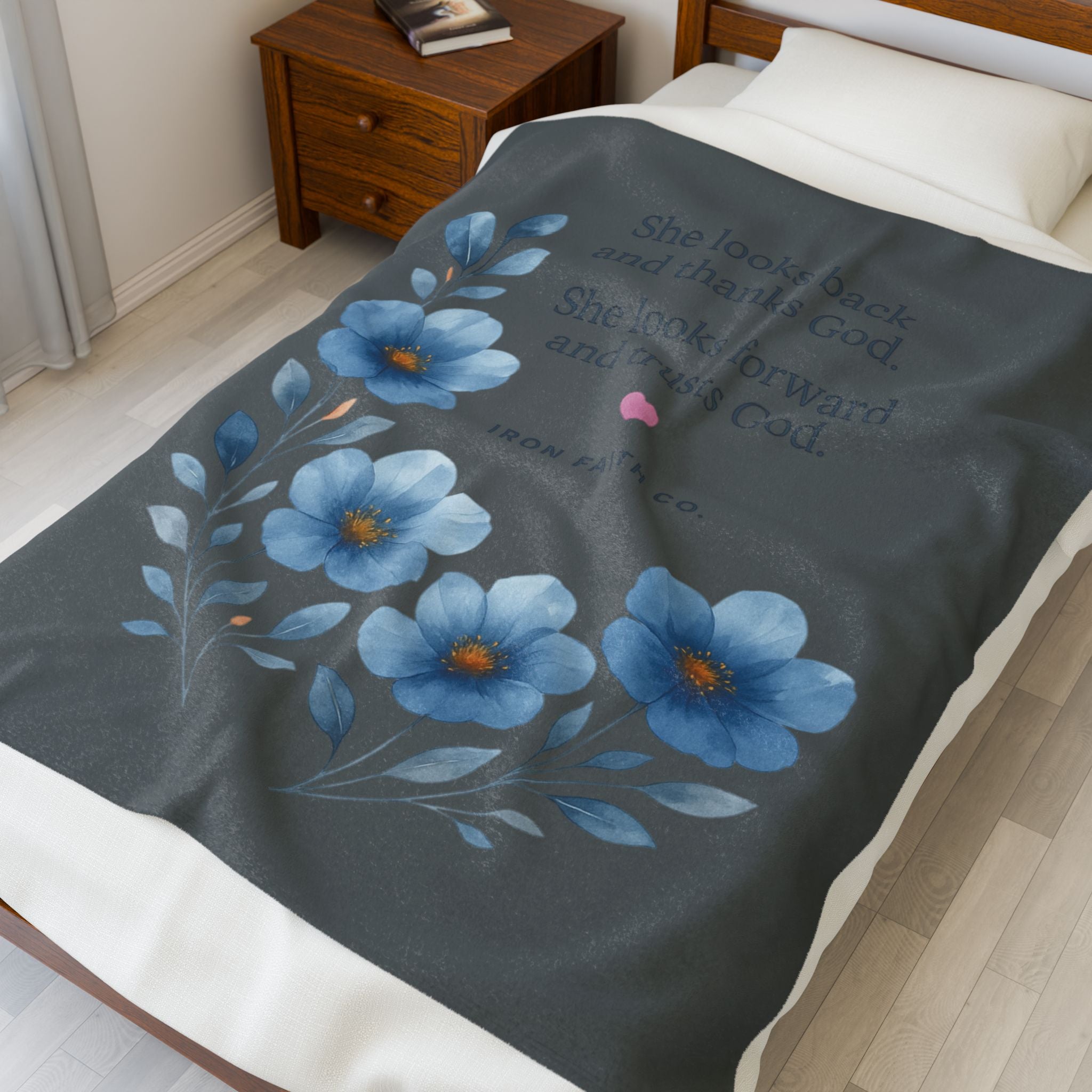 Plush Blanket — “She looks back and thanks God. She looks forward and trusts God.”