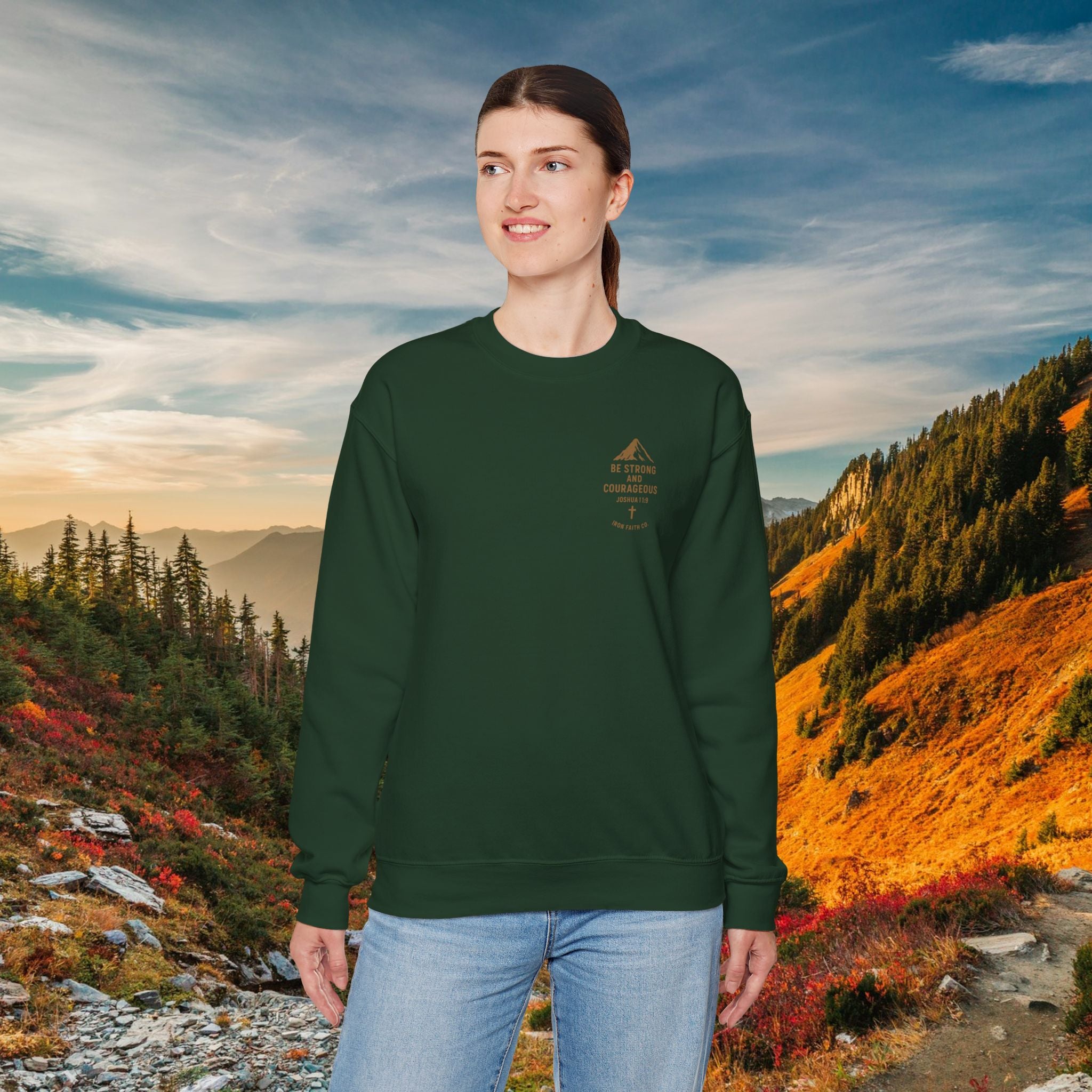 Be strong and courageous Joshua 1:9 | forged by Faith | Iron Faith Co. | Crewneck Sweatshirt