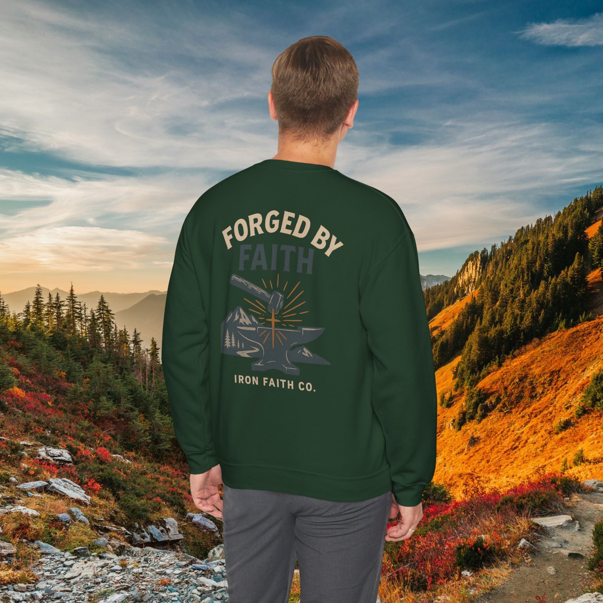 Be strong and courageous Joshua 1:9 | forged by Faith | Iron Faith Co. | Crewneck Sweatshirt
