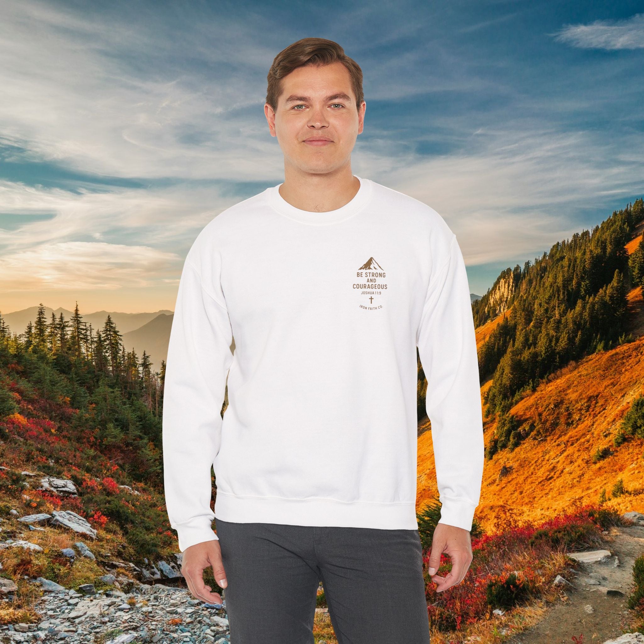 Be strong and courageous Joshua 1:9 | forged by Faith | Iron Faith Co. | Crewneck Sweatshirt