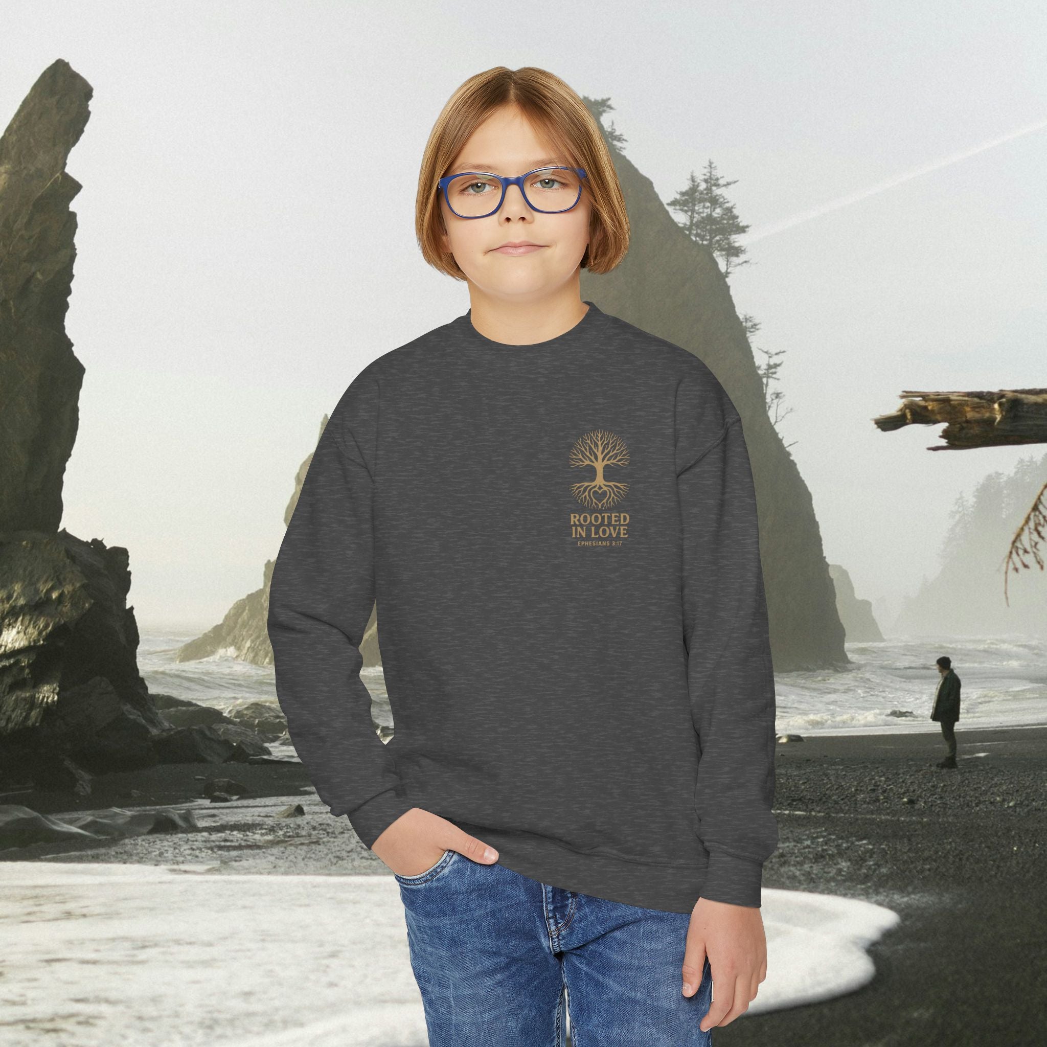 Love One Another Youth Crewneck Sweatshirt — Christian Faith Graphic