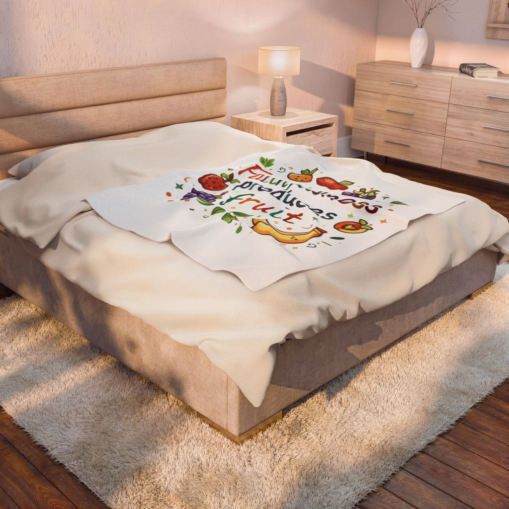 Faithfulness Produces Fruit Velveteen Plush Blanket — Inspirational Throw with Fruit Illustration