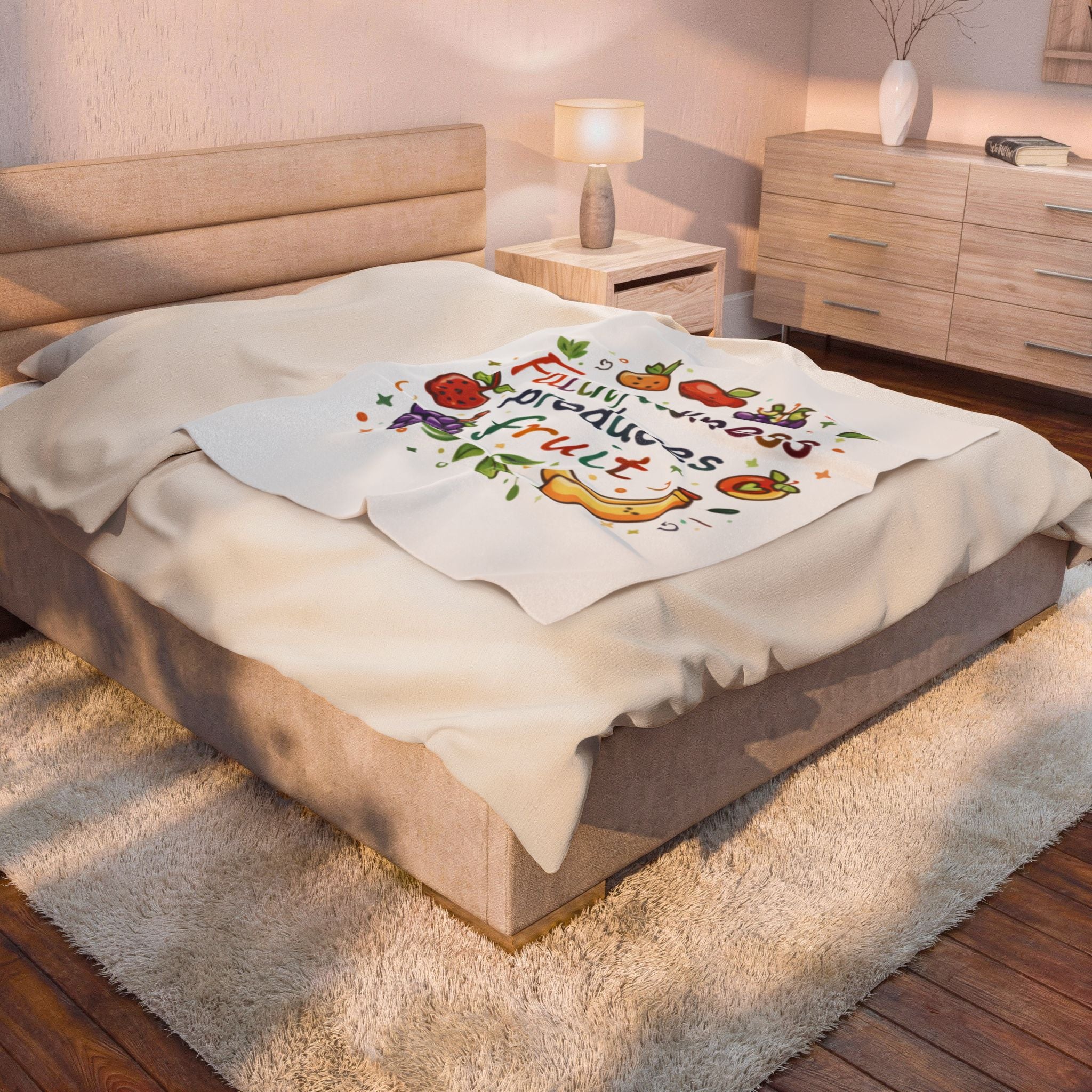 Faithfulness Produces Fruit Velveteen Plush Blanket — Inspirational Throw with Fruit Illustration