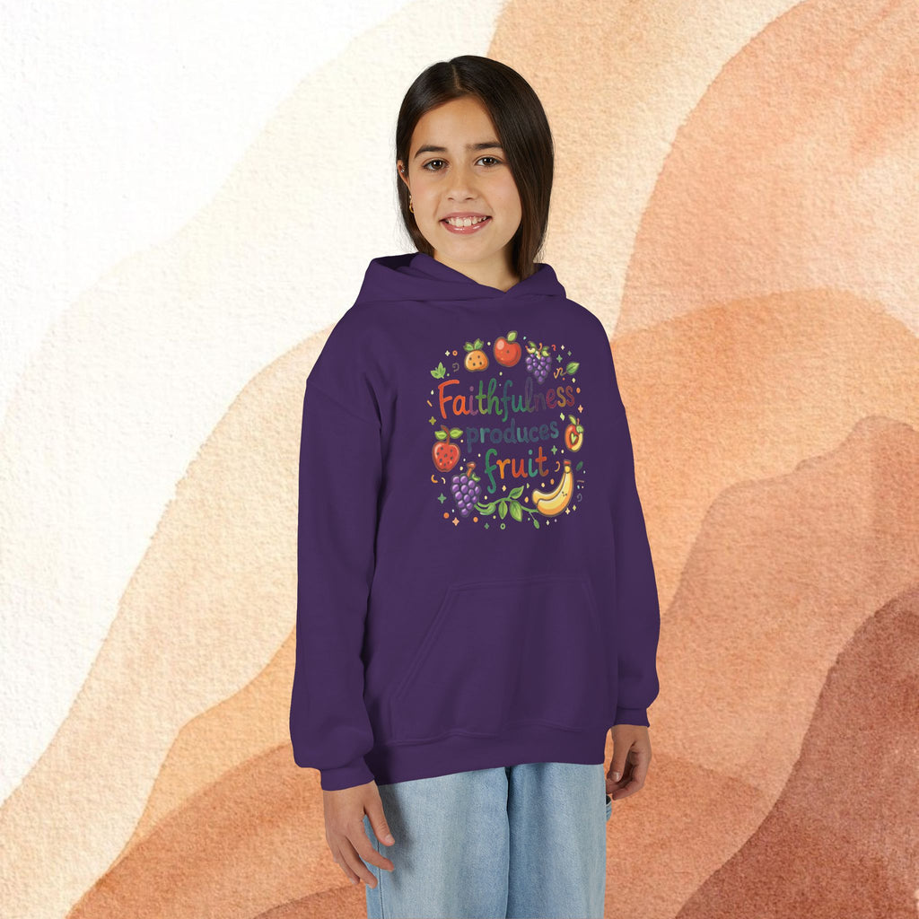 Youth Hoodie — "Faithfulness Produces Fruit" Kids Hooded Sweatshirt