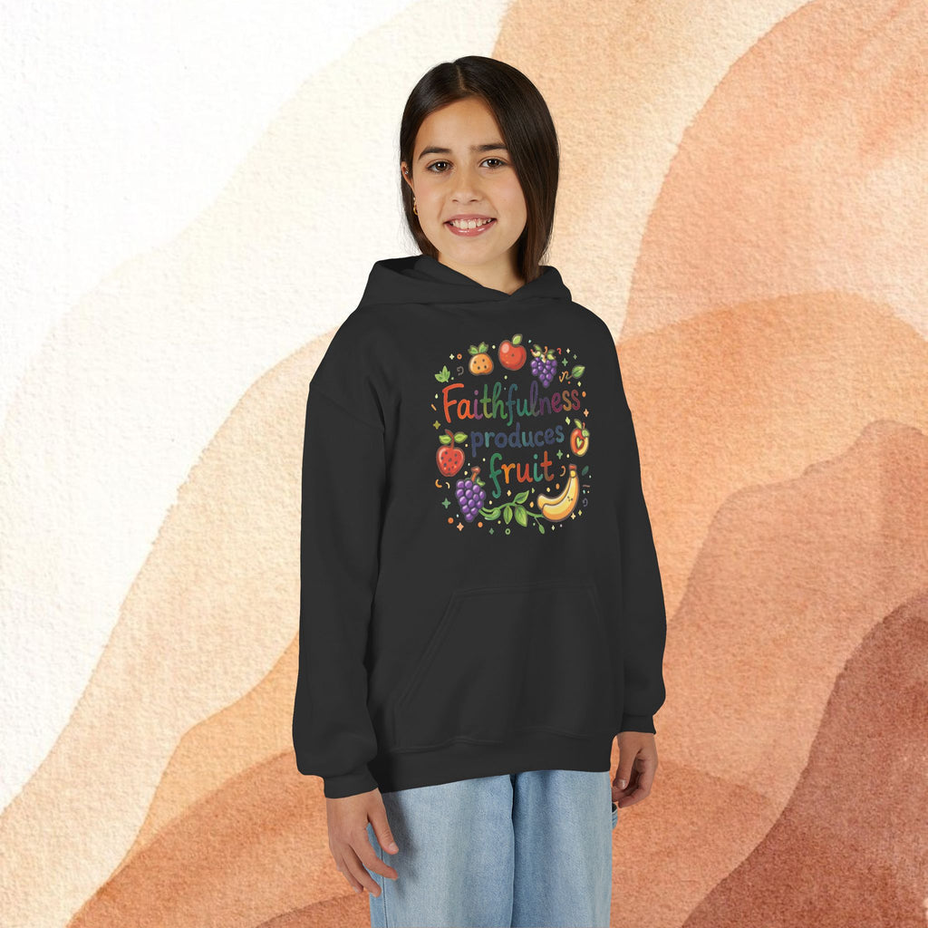 Youth Hoodie — "Faithfulness Produces Fruit" Kids Hooded Sweatshirt