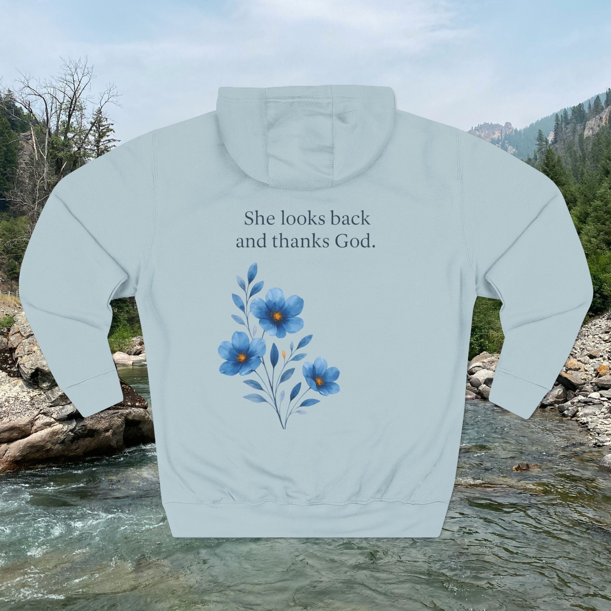 "She Looks Back and Thanks God" Comfort Pullover - IronFaithCo.