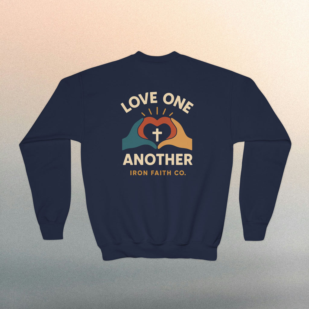 Love One Another Youth Crewneck Sweatshirt — Christian Faith Graphic