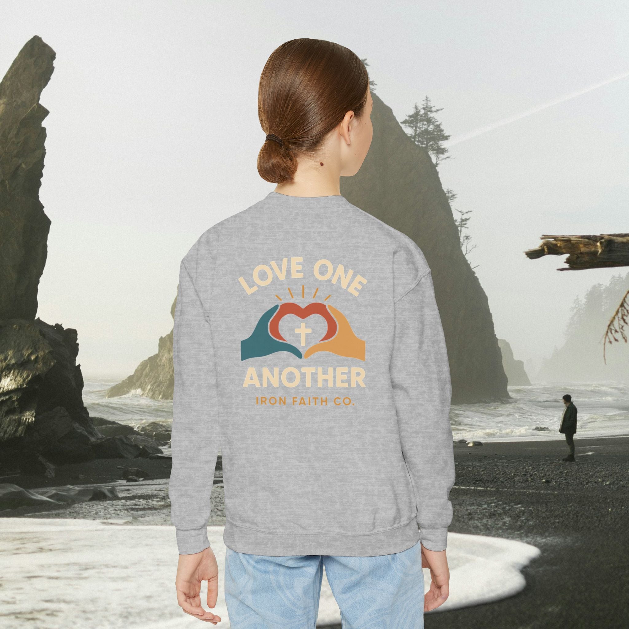 Love One Another Youth Crewneck Sweatshirt — Christian Faith Graphic