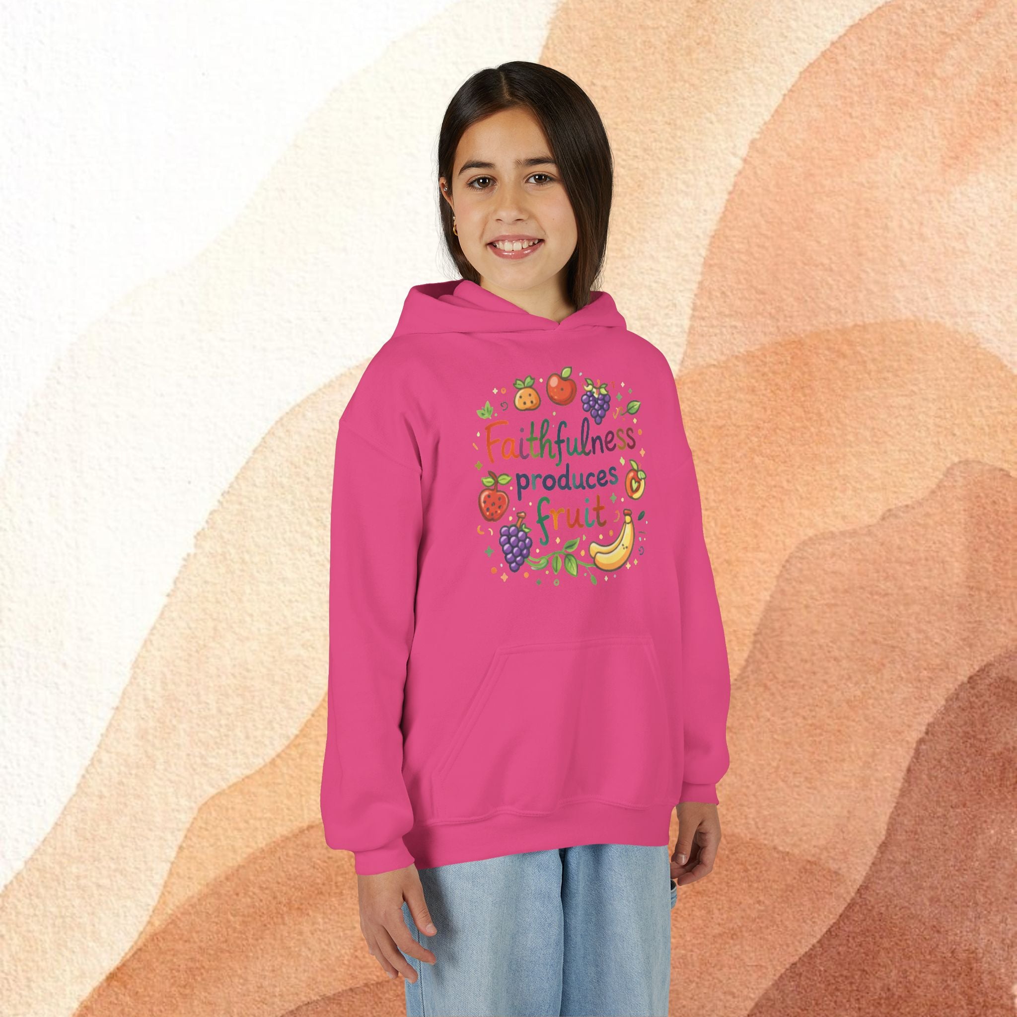 Youth Hoodie — "Faithfulness Produces Fruit" Kids Hooded Sweatshirt