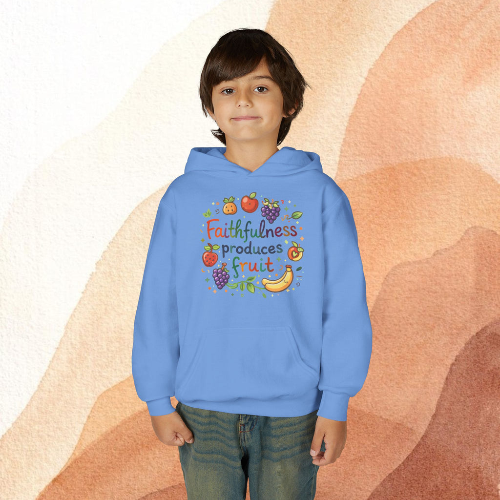 Youth Hoodie — "Faithfulness Produces Fruit" Kids Hooded Sweatshirt