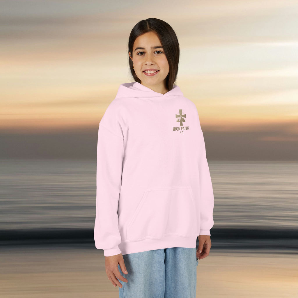 Iron Faith Co. | Gods creation | Girls Youth Heavy Blend Hooded Sweatshirt