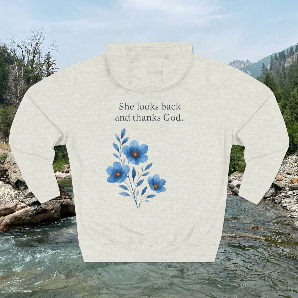 "She Looks Back and Thanks God" Comfort Pullover - IronFaithCo.