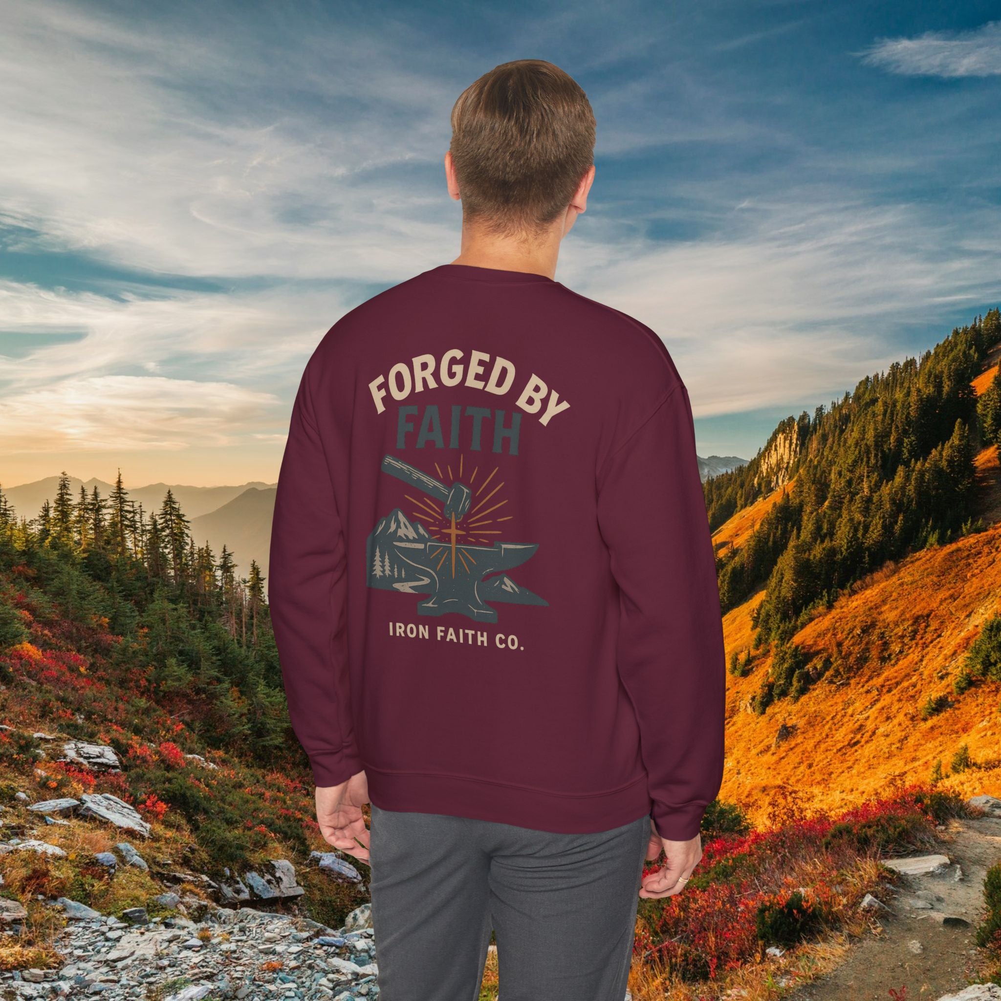 Be strong and courageous Joshua 1:9 | forged by Faith | Iron Faith Co. | Crewneck Sweatshirt