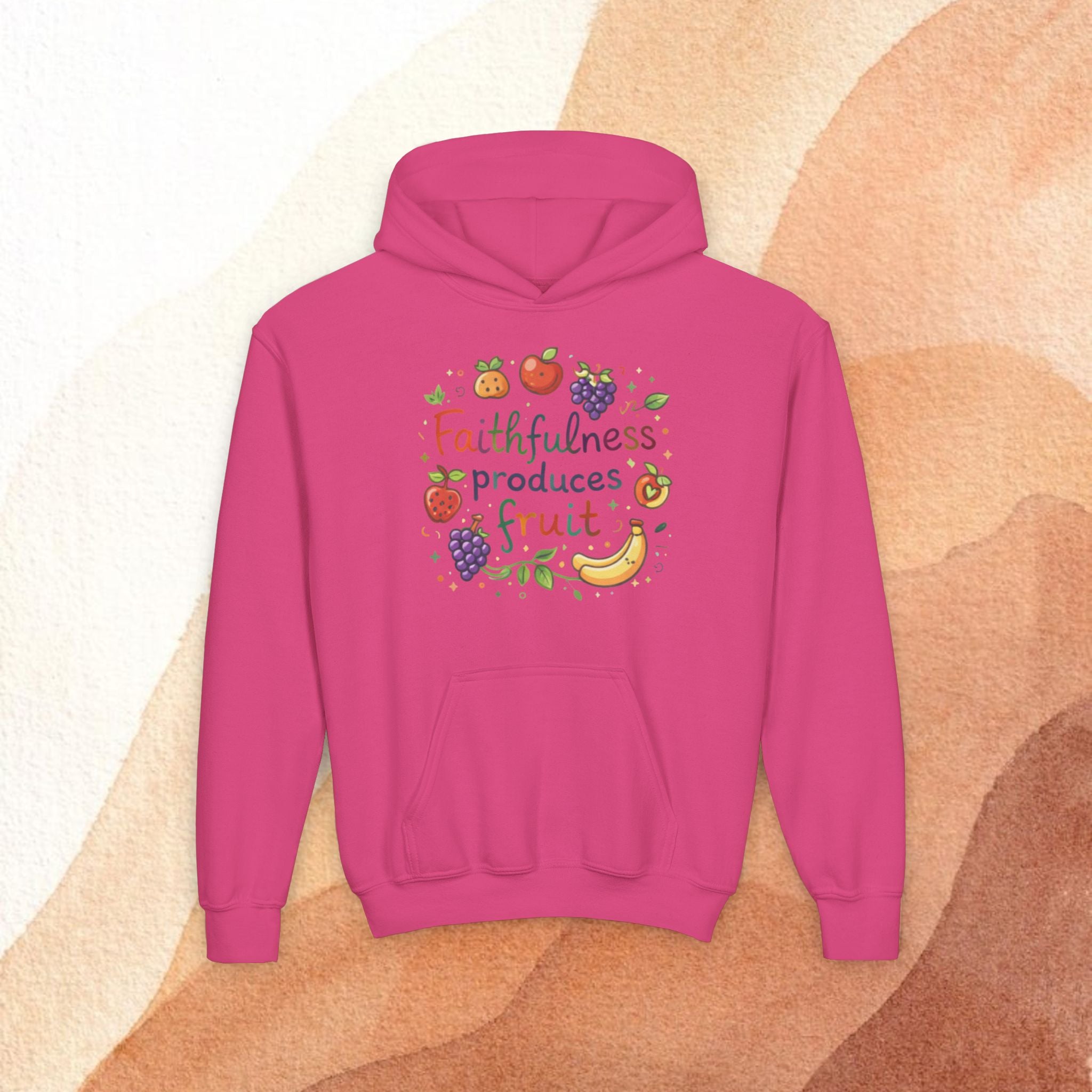 Youth Hoodie — "Faithfulness Produces Fruit" Kids Hooded Sweatshirt