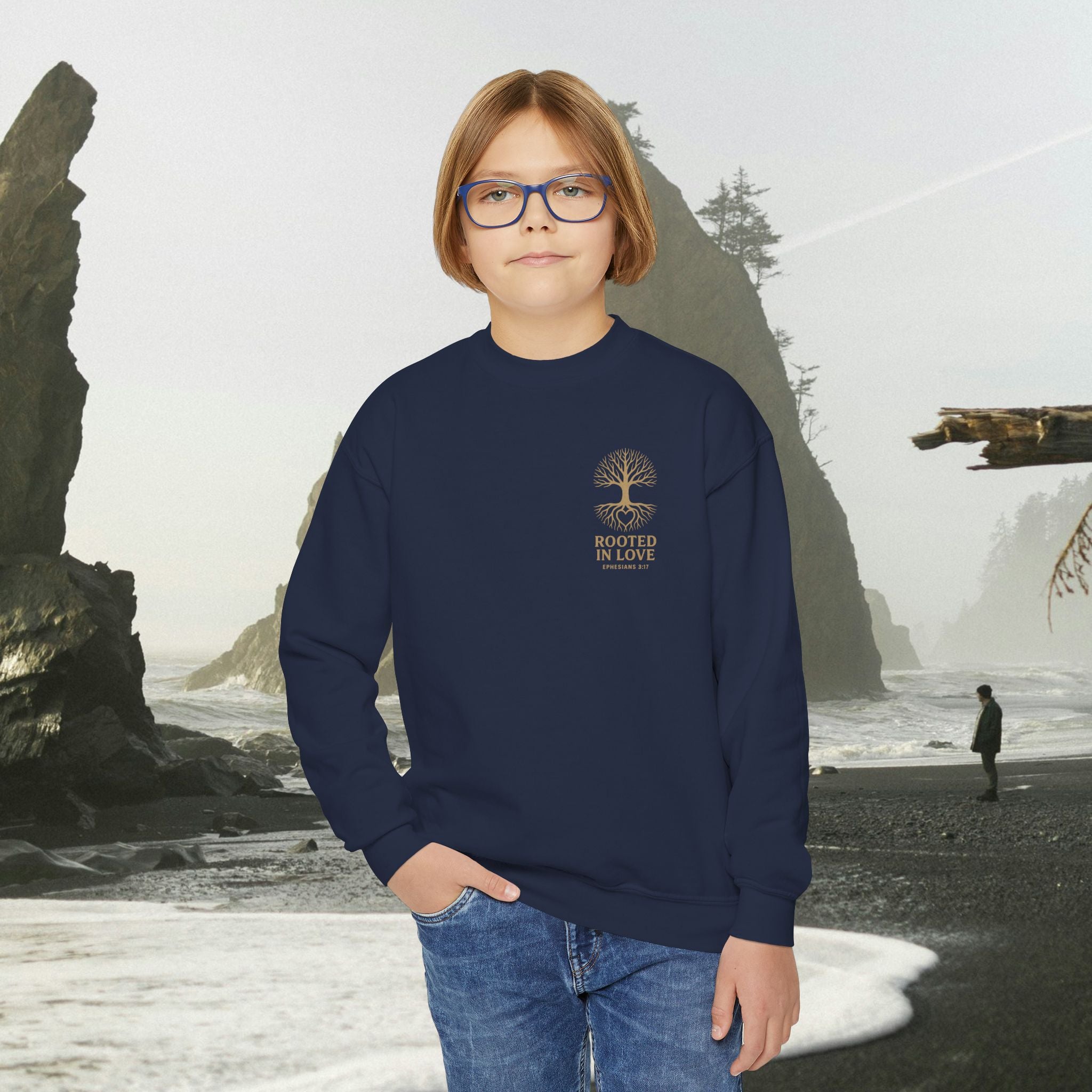 Love One Another Youth Crewneck Sweatshirt — Christian Faith Graphic