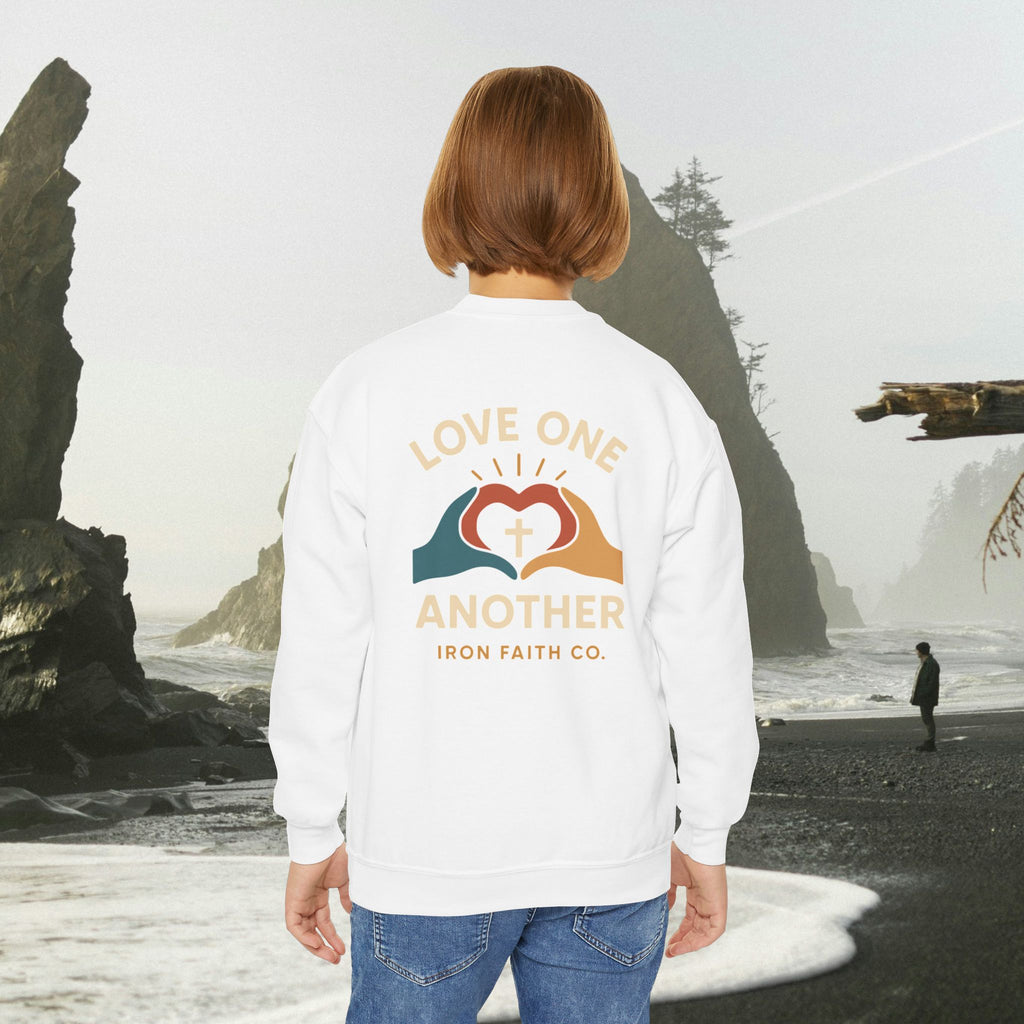 Love One Another Youth Crewneck Sweatshirt — Christian Faith Graphic