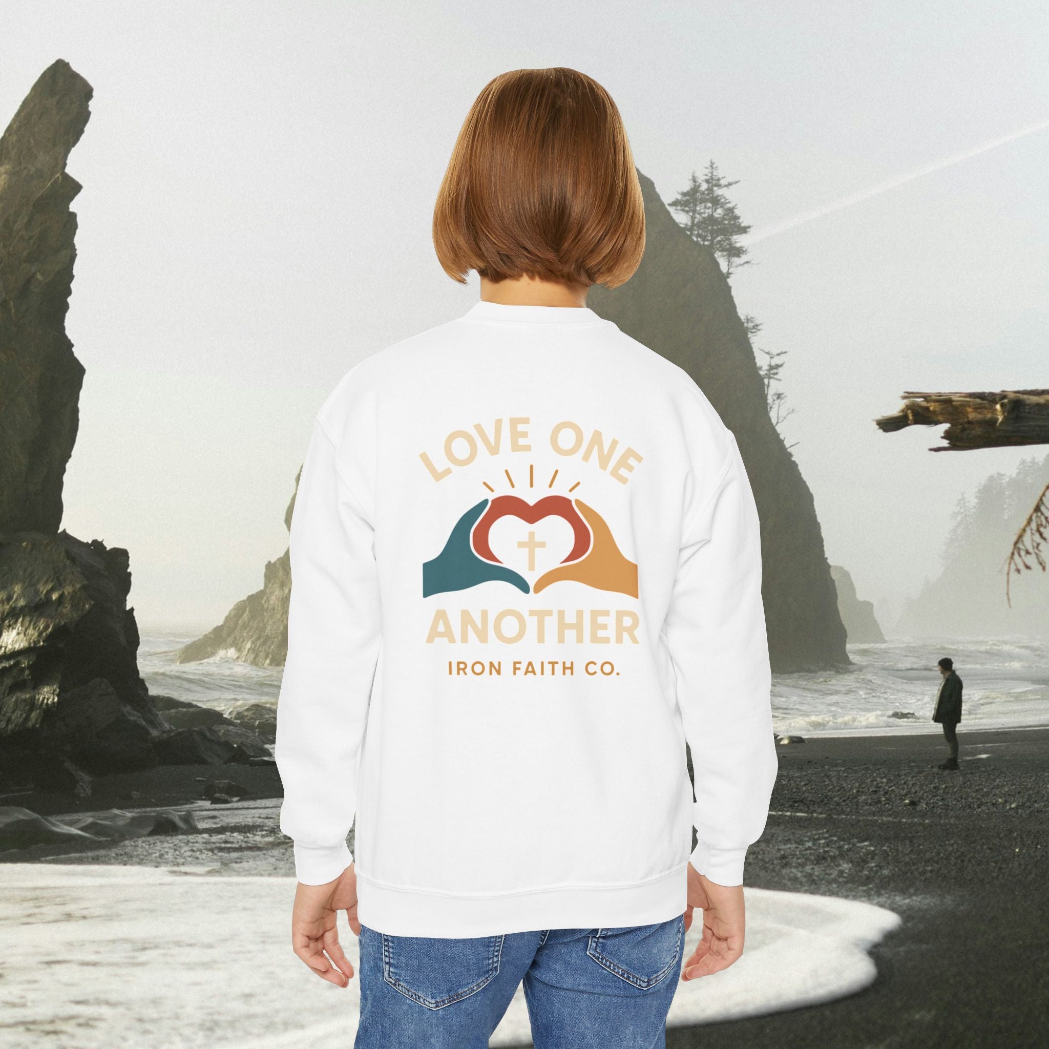 Love One Another Youth Crewneck Sweatshirt — Christian Faith Graphic