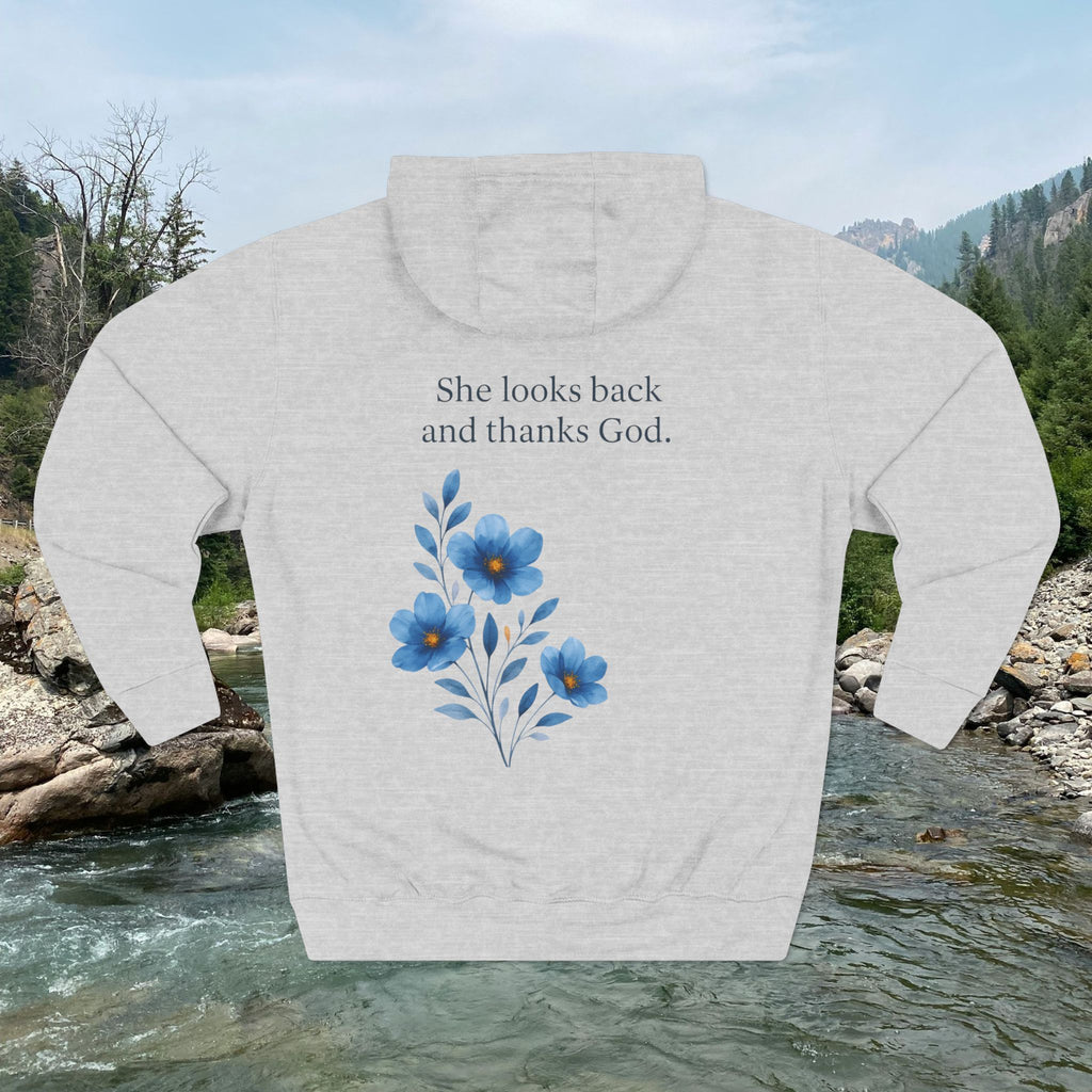 "She Looks Back and Thanks God" Comfort Pullover - IronFaithCo.