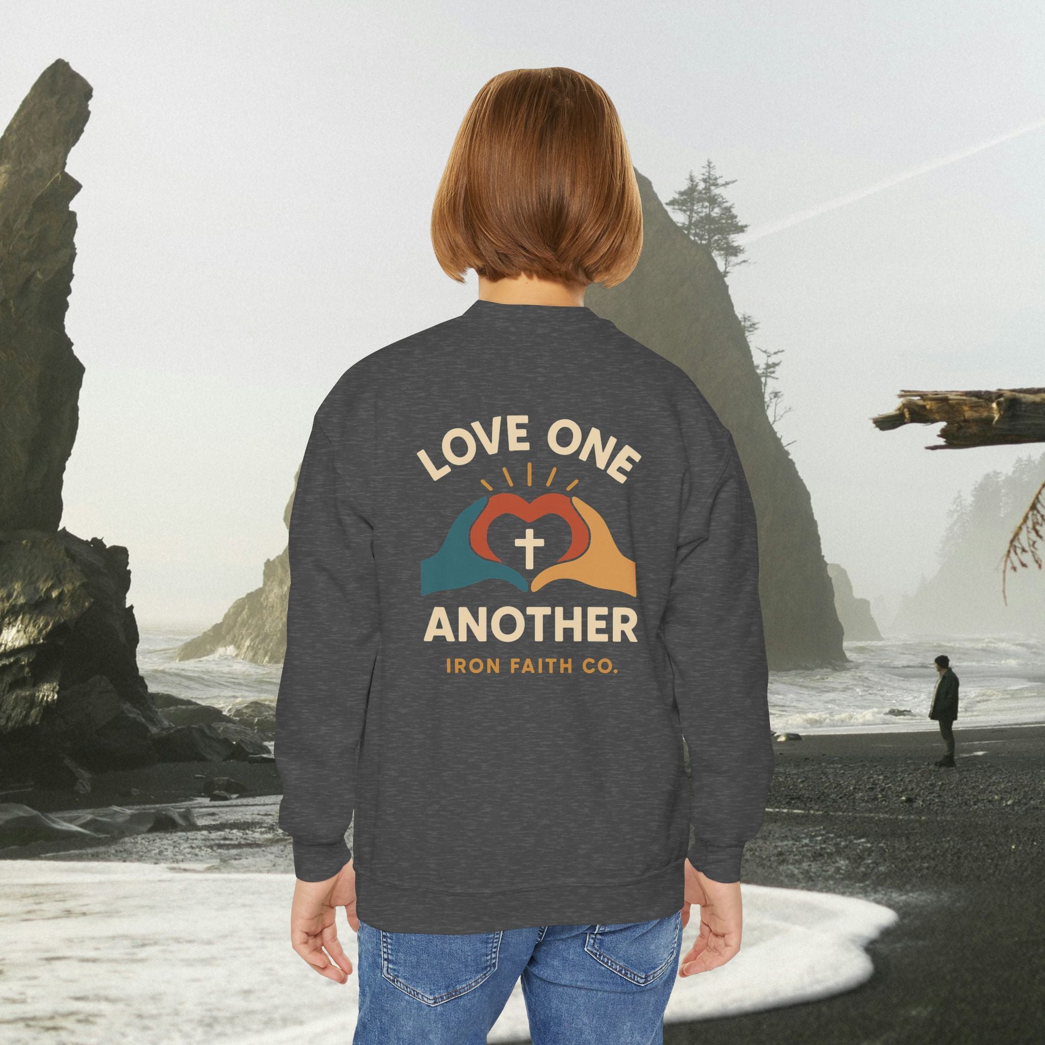 Love One Another Youth Crewneck Sweatshirt — Christian Faith Graphic