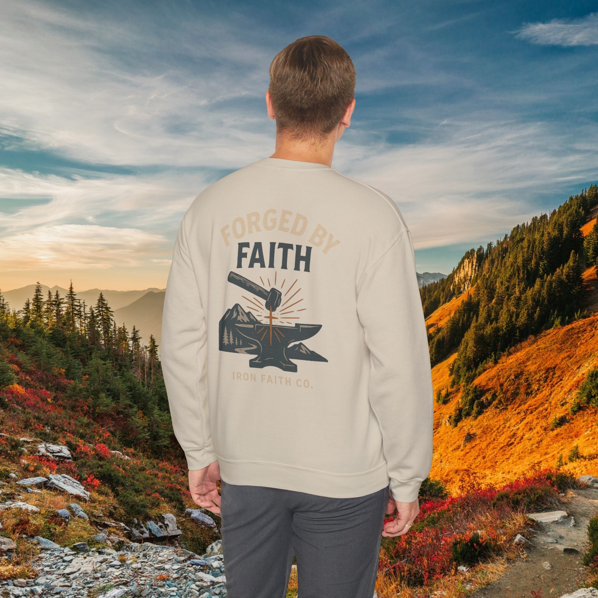 Be strong and courageous Joshua 1:9 | forged by Faith | Iron Faith Co. | Crewneck Sweatshirt