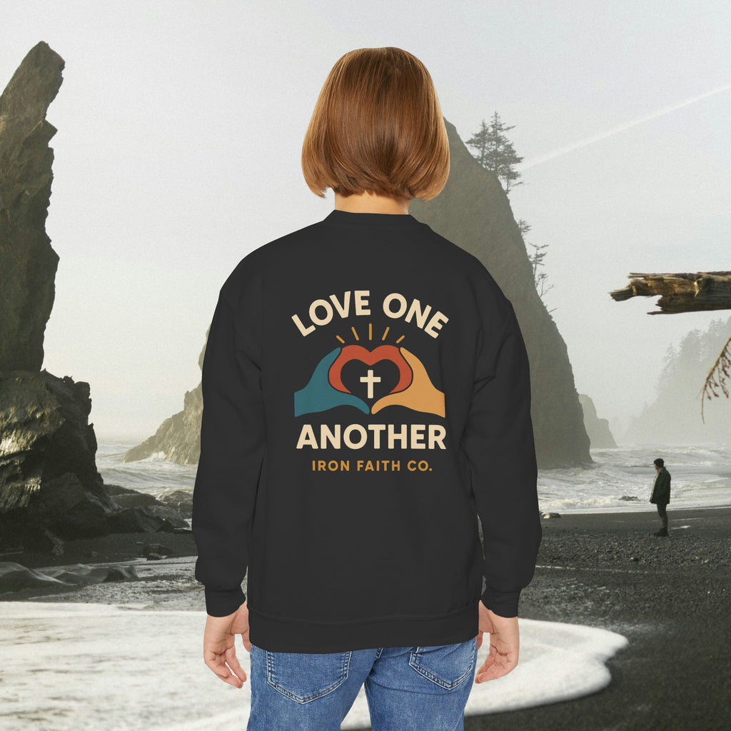 Love One Another Youth Crewneck Sweatshirt — Christian Faith Graphic