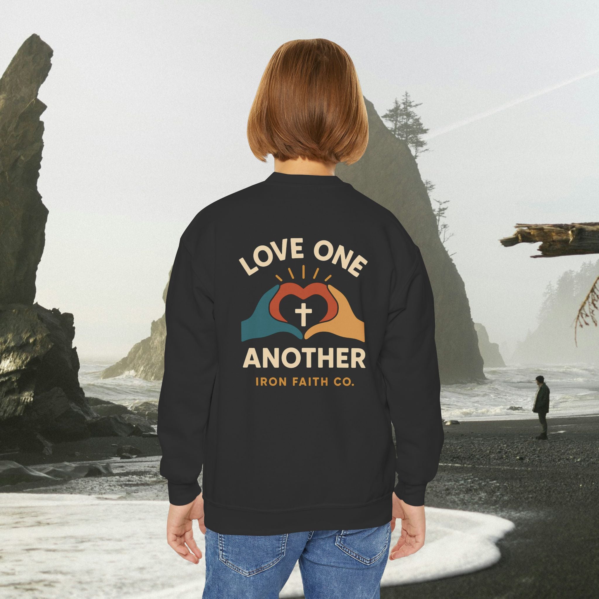 Love One Another Youth Crewneck Sweatshirt — Christian Faith Graphic