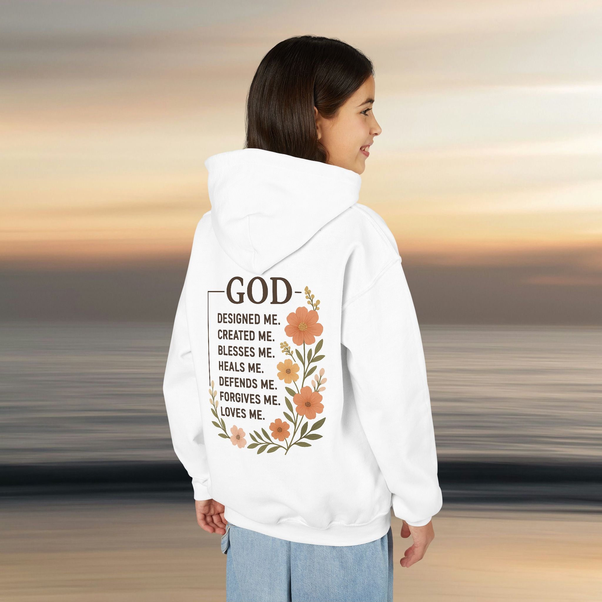 Iron Faith Co. | Gods creation | Girls Youth Heavy Blend Hooded Sweatshirt