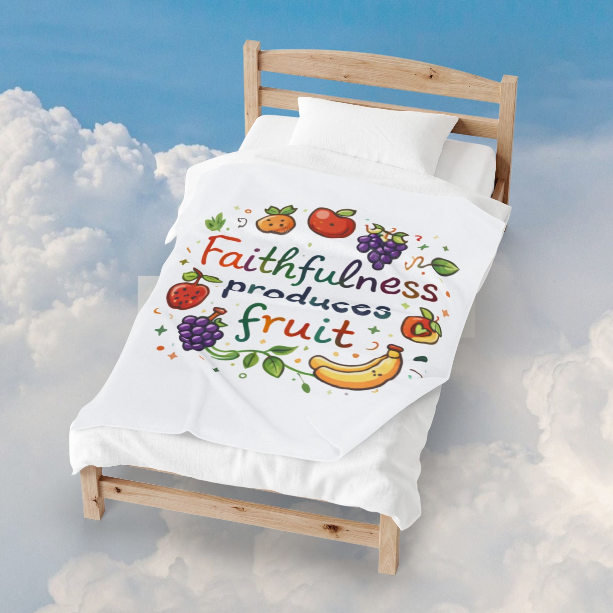 Faithfulness Produces Fruit Velveteen Plush Blanket — Inspirational Throw with Fruit Illustration