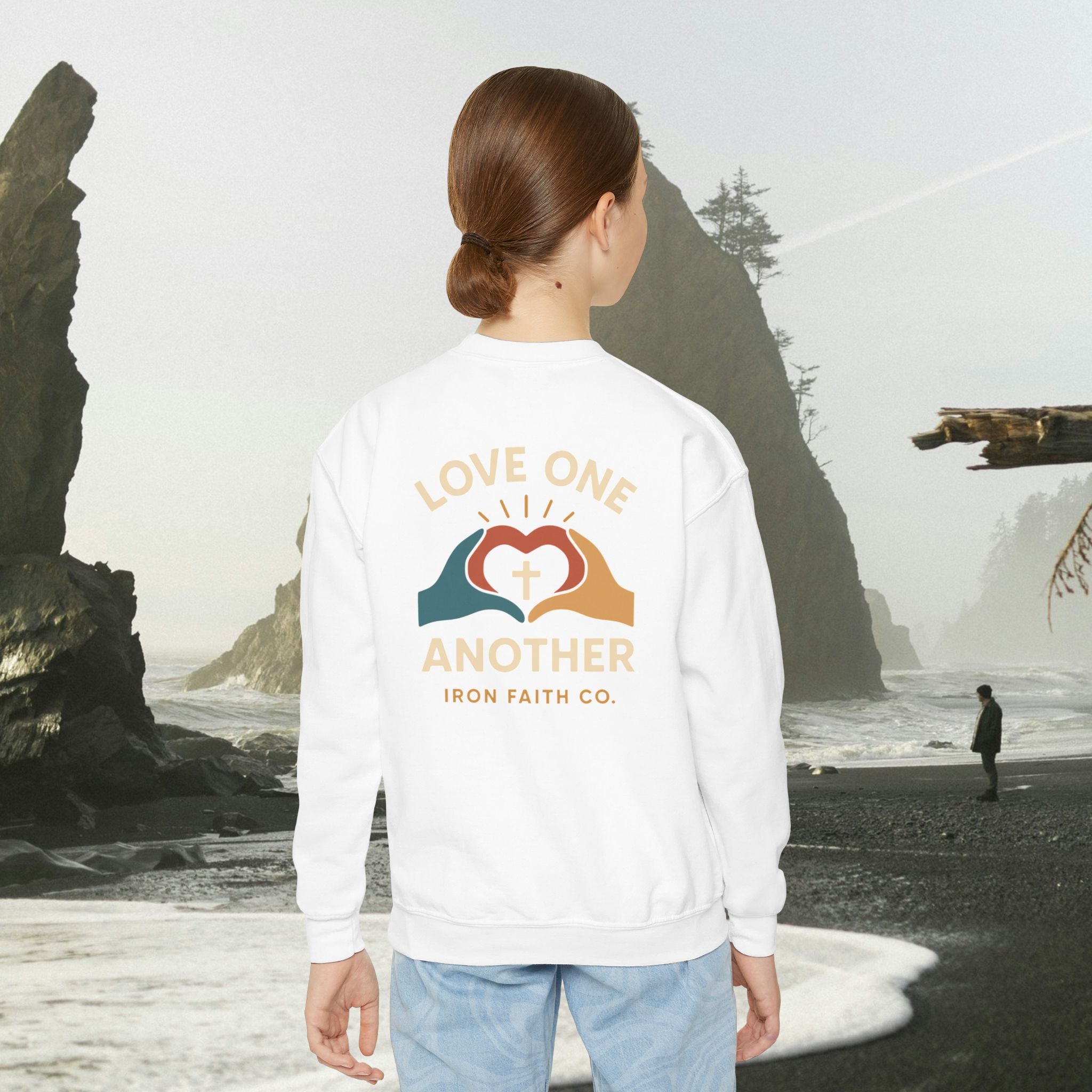 Love One Another Youth Crewneck Sweatshirt — Christian Faith Graphic