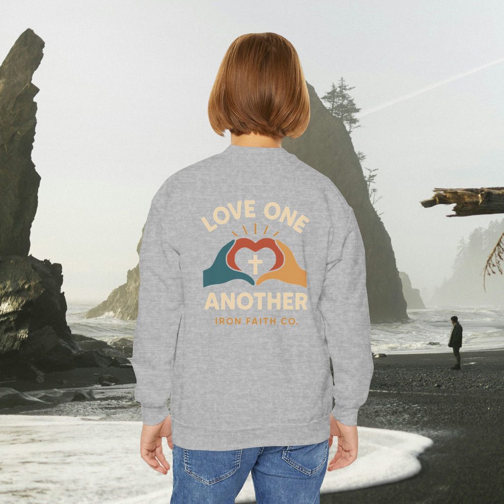 Love One Another Youth Crewneck Sweatshirt — Christian Faith Graphic