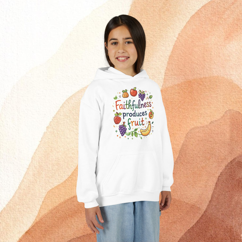 Youth Hoodie — "Faithfulness Produces Fruit" Kids Hooded Sweatshirt