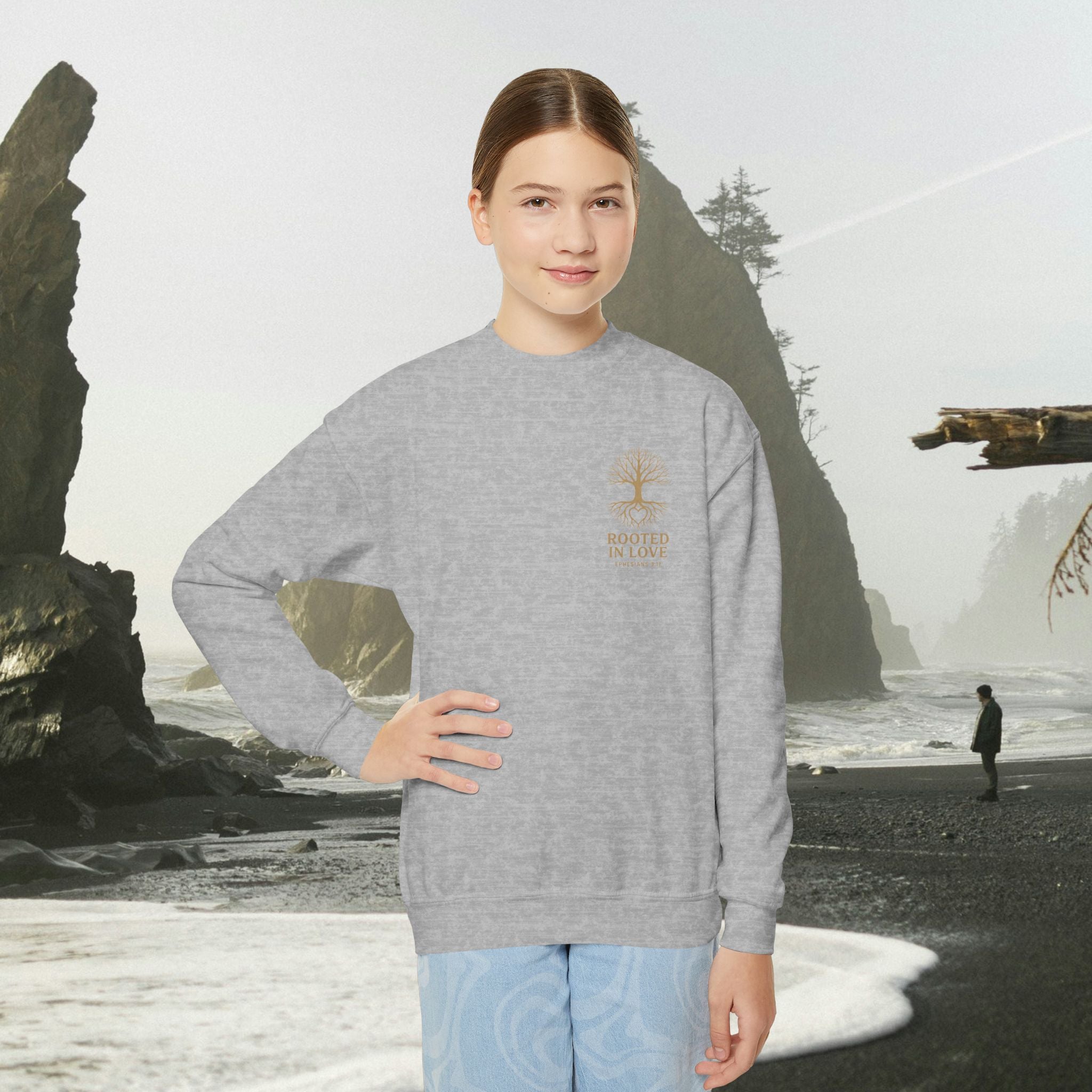 Love One Another Youth Crewneck Sweatshirt — Christian Faith Graphic
