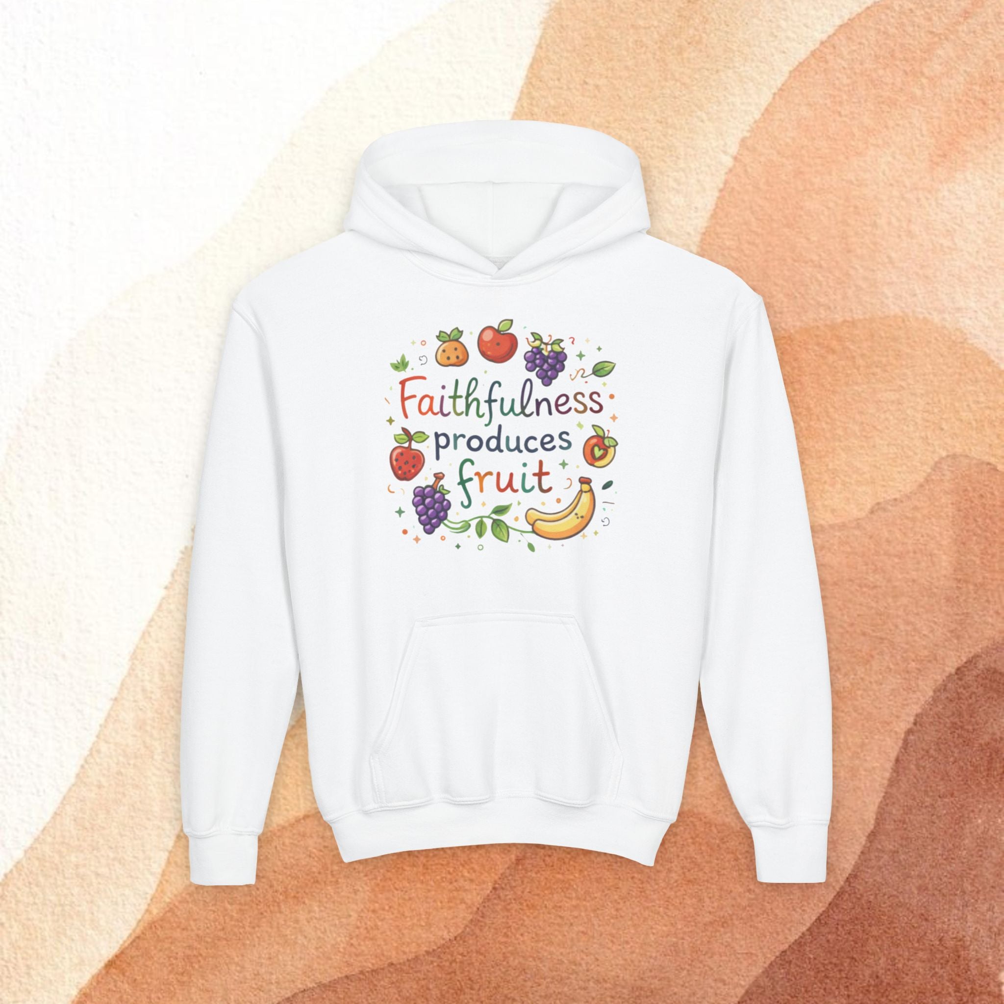 Youth Hoodie — "Faithfulness Produces Fruit" Kids Hooded Sweatshirt