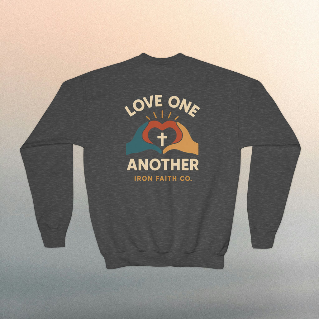 Love One Another Youth Crewneck Sweatshirt — Christian Faith Graphic