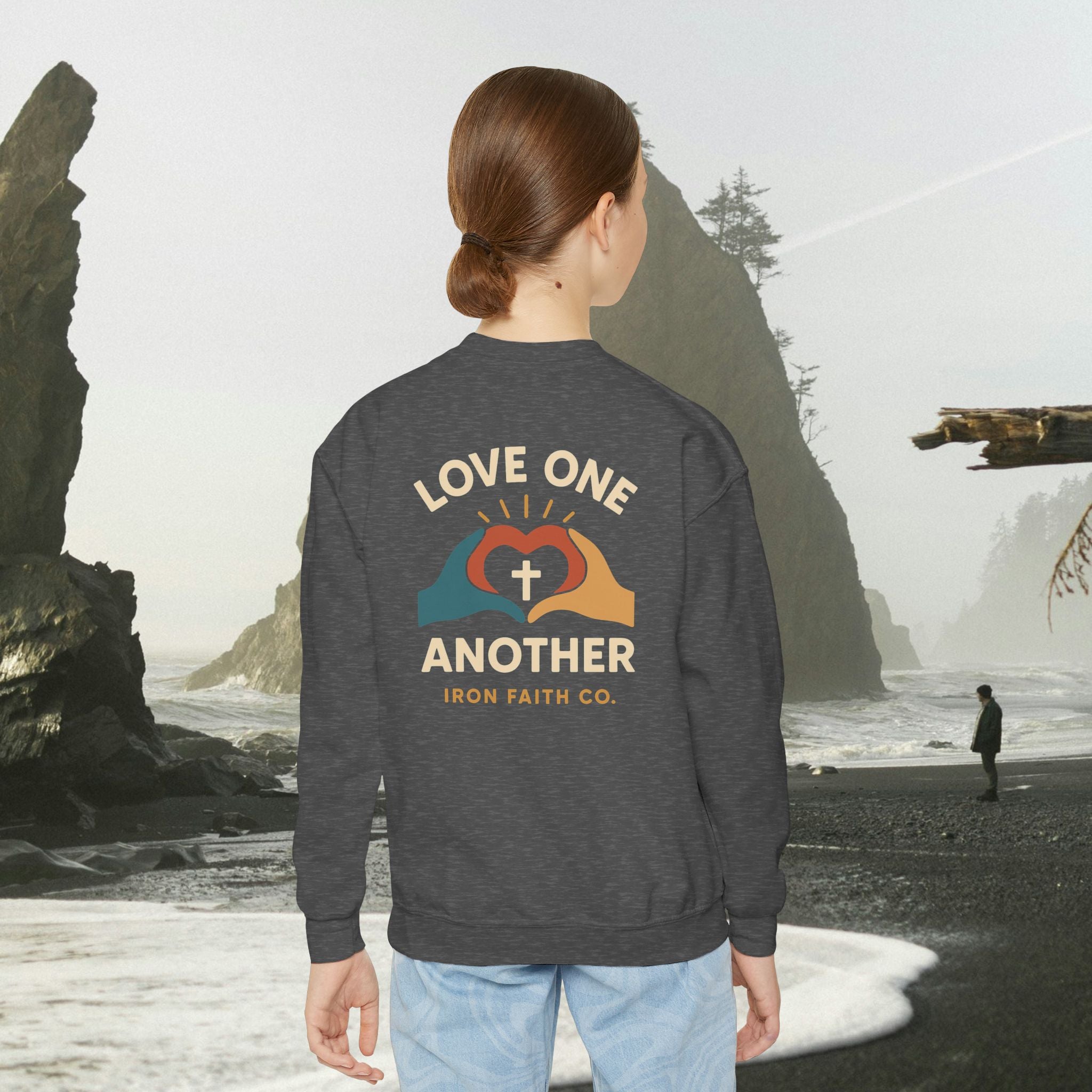 Love One Another Youth Crewneck Sweatshirt — Christian Faith Graphic
