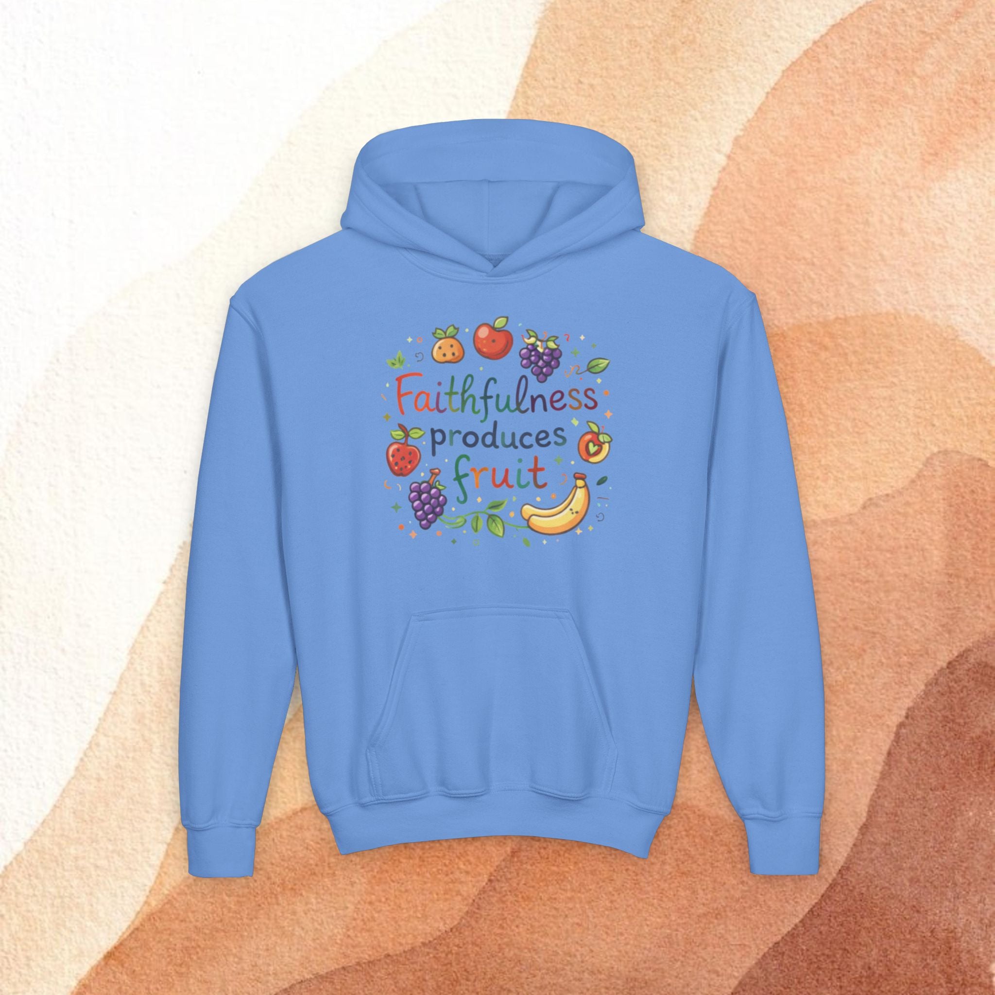 Youth Hoodie — "Faithfulness Produces Fruit" Kids Hooded Sweatshirt