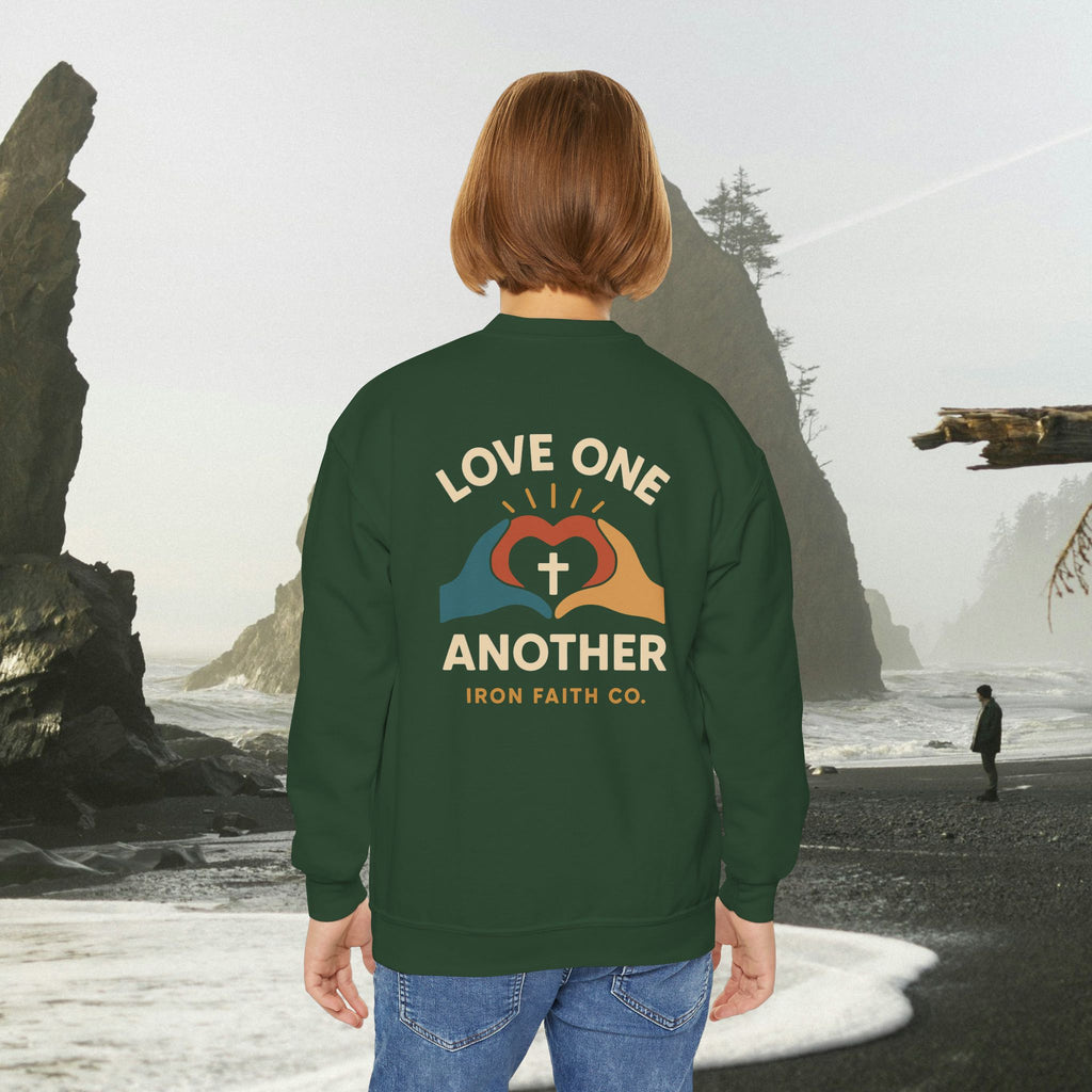 Love One Another Youth Crewneck Sweatshirt — Christian Faith Graphic
