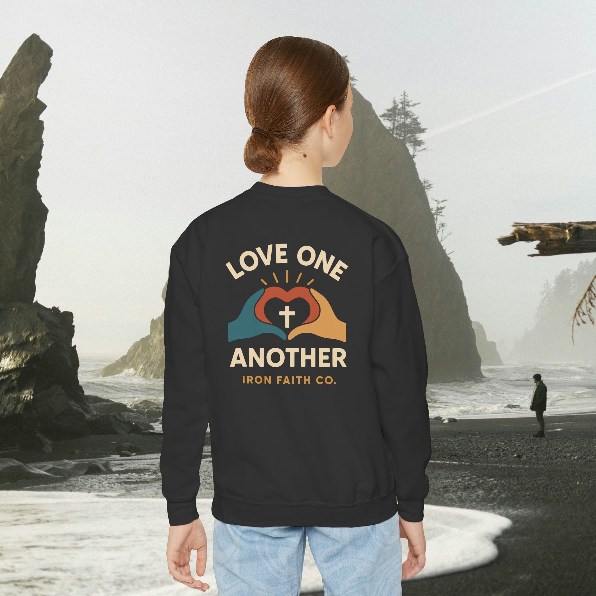Love One Another Youth Crewneck Sweatshirt — Christian Faith Graphic