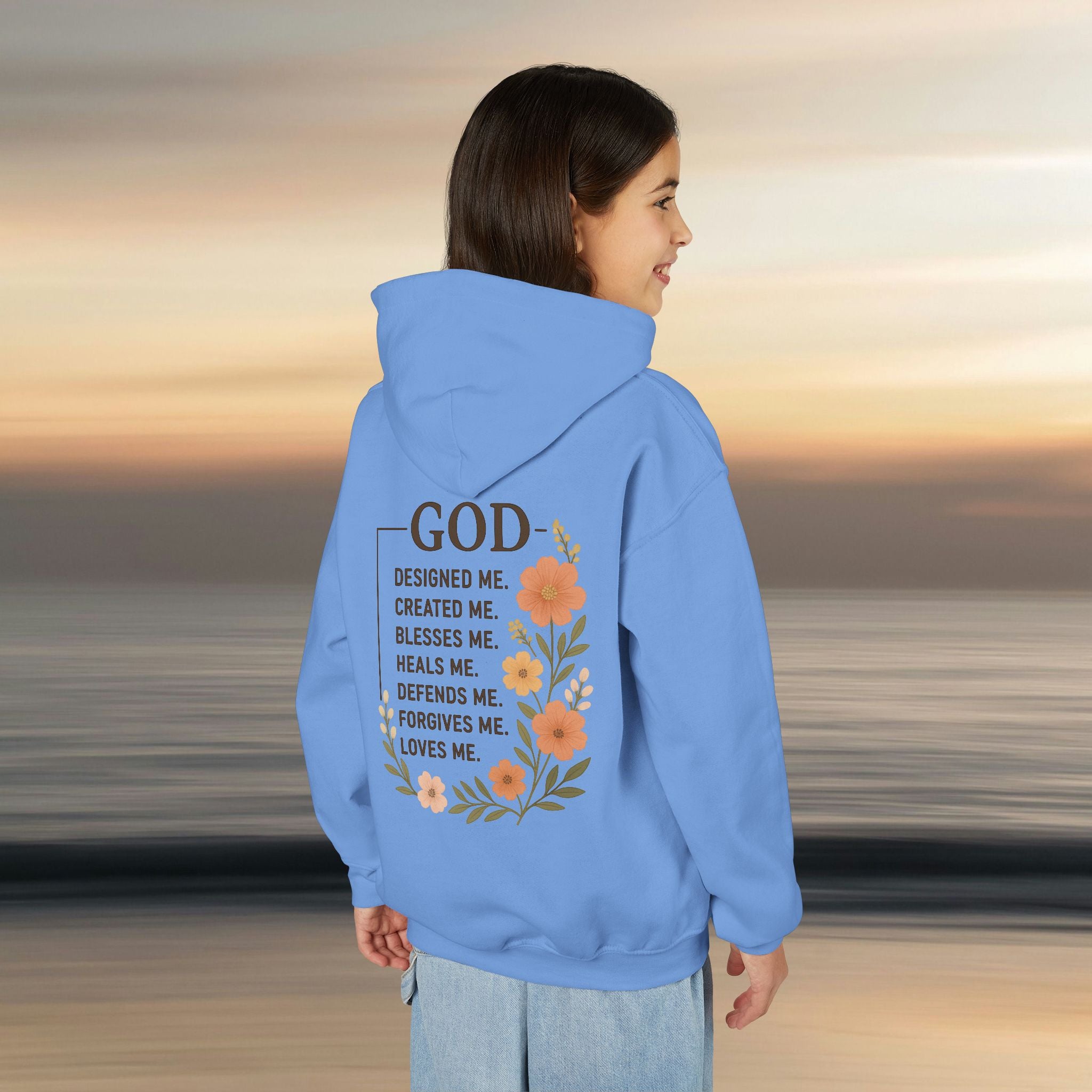 Iron Faith Co. | Gods creation | Girls Youth Heavy Blend Hooded Sweatshirt