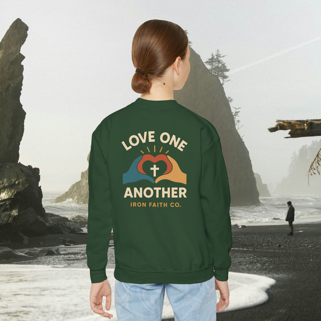 Love One Another Youth Crewneck Sweatshirt — Christian Faith Graphic