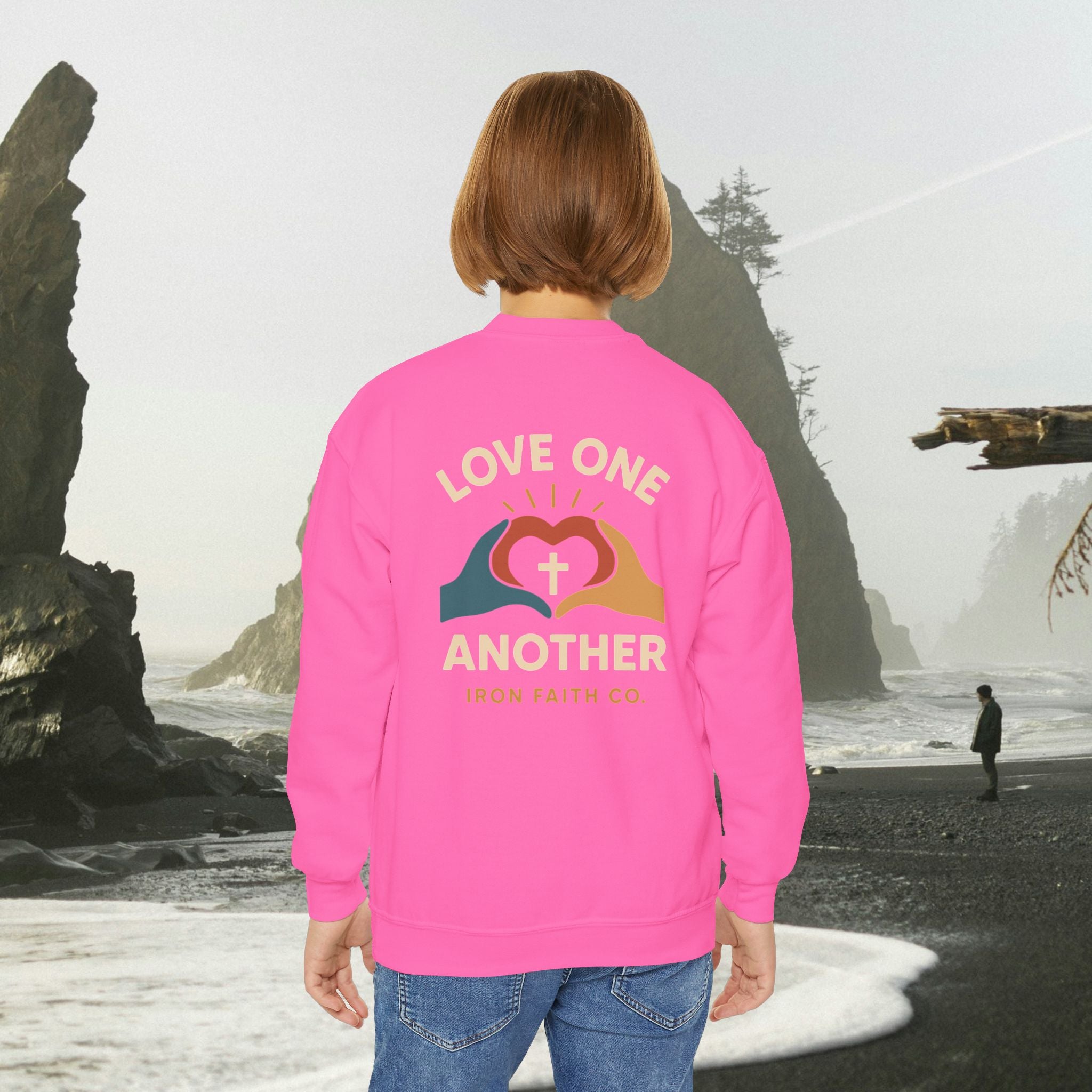 Love One Another Youth Crewneck Sweatshirt — Christian Faith Graphic