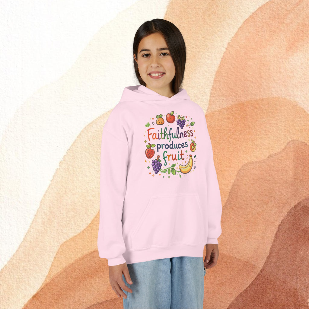 Youth Hoodie — "Faithfulness Produces Fruit" Kids Hooded Sweatshirt