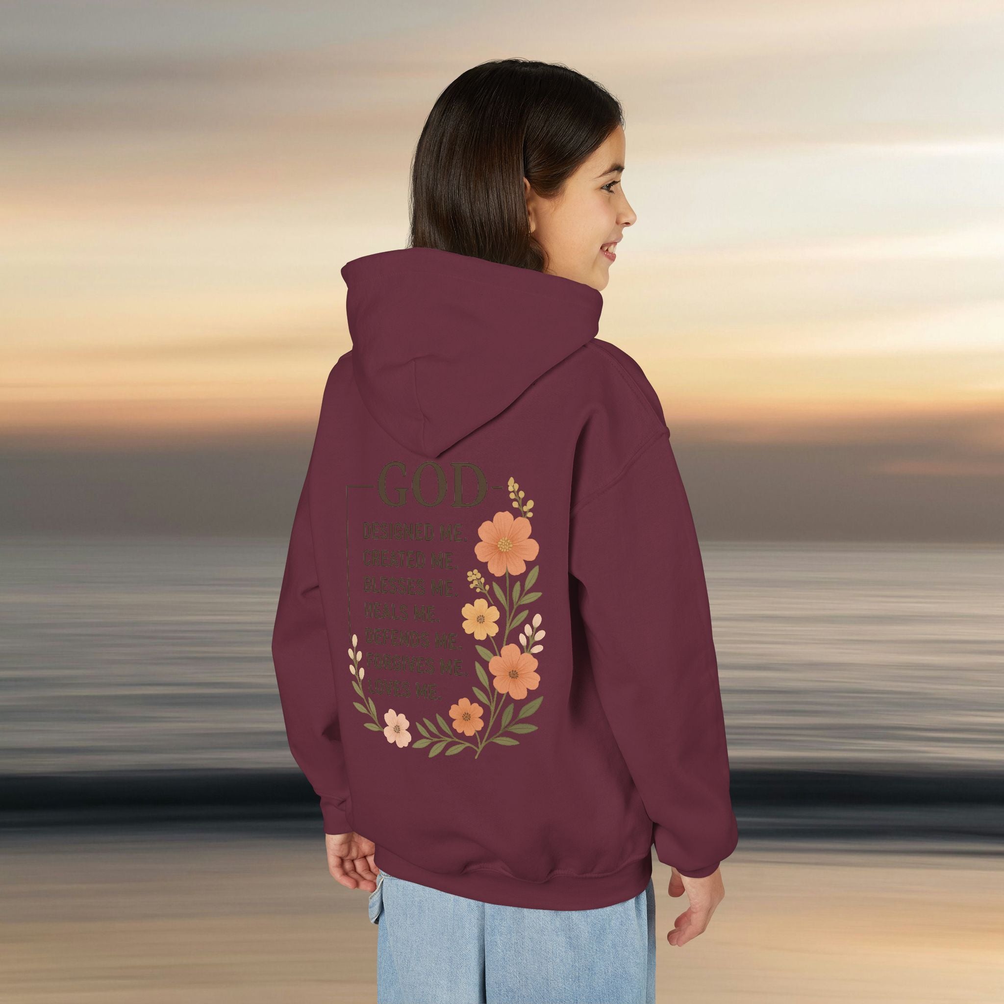 Iron Faith Co. | Gods creation | Girls Youth Heavy Blend Hooded Sweatshirt