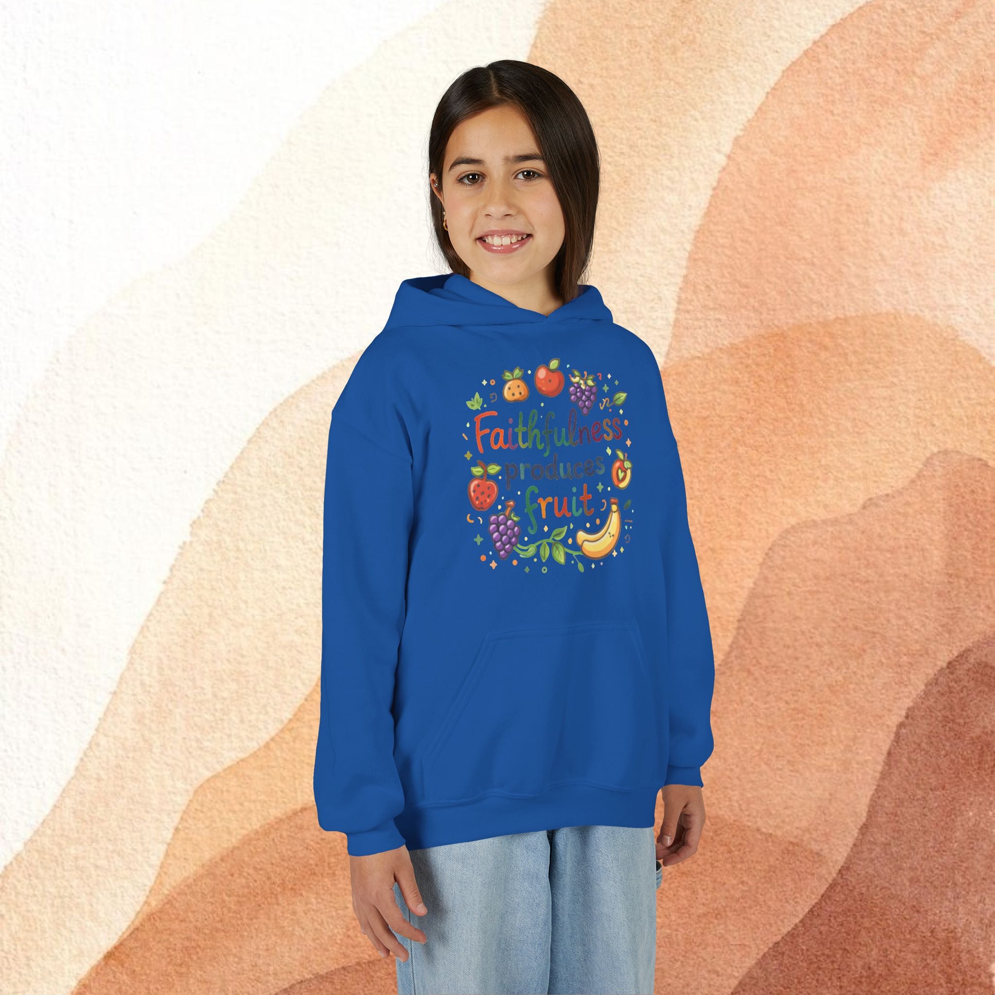 Youth Hoodie — "Faithfulness Produces Fruit" Kids Hooded Sweatshirt