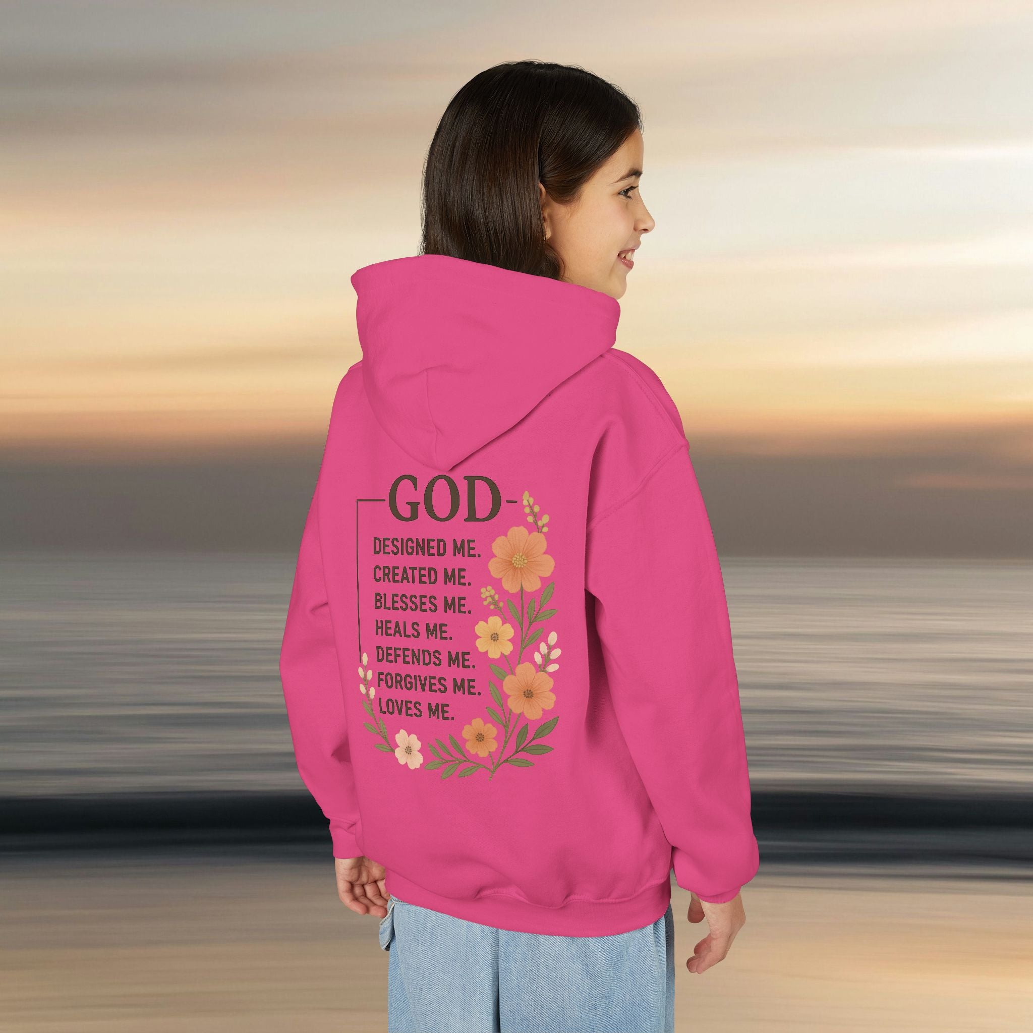 Iron Faith Co. | Gods creation | Girls Youth Heavy Blend Hooded Sweatshirt