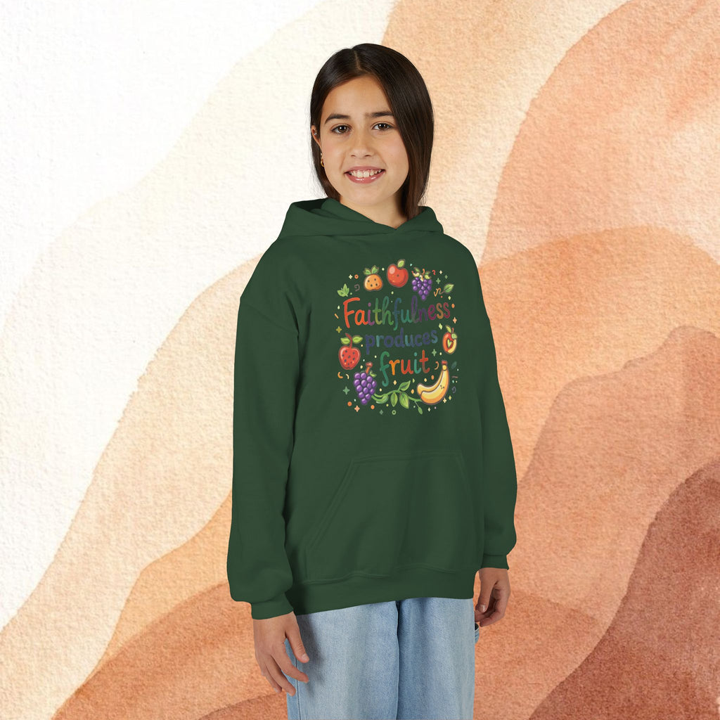 Youth Hoodie — "Faithfulness Produces Fruit" Kids Hooded Sweatshirt