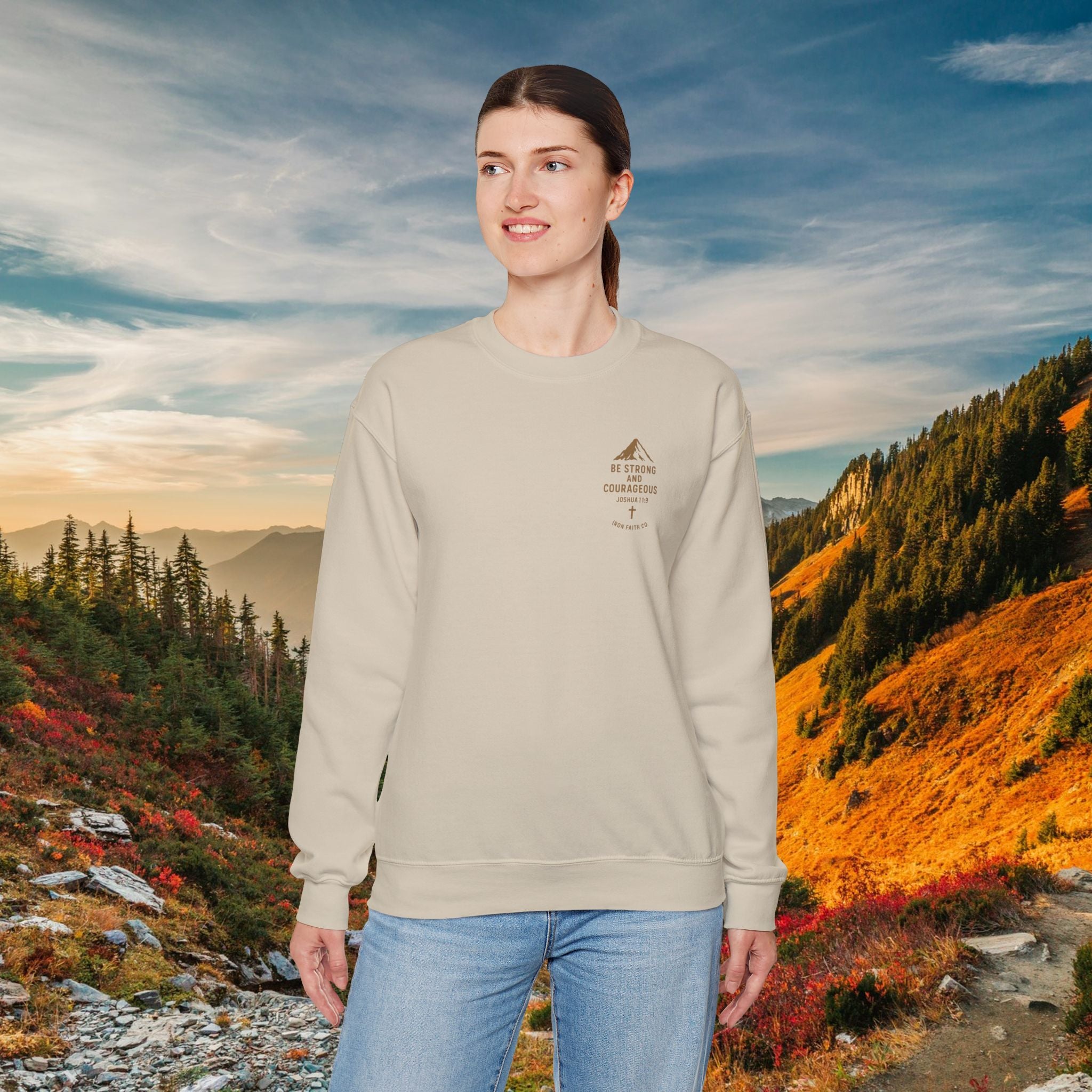 Be strong and courageous Joshua 1:9 | forged by Faith | Iron Faith Co. | Crewneck Sweatshirt