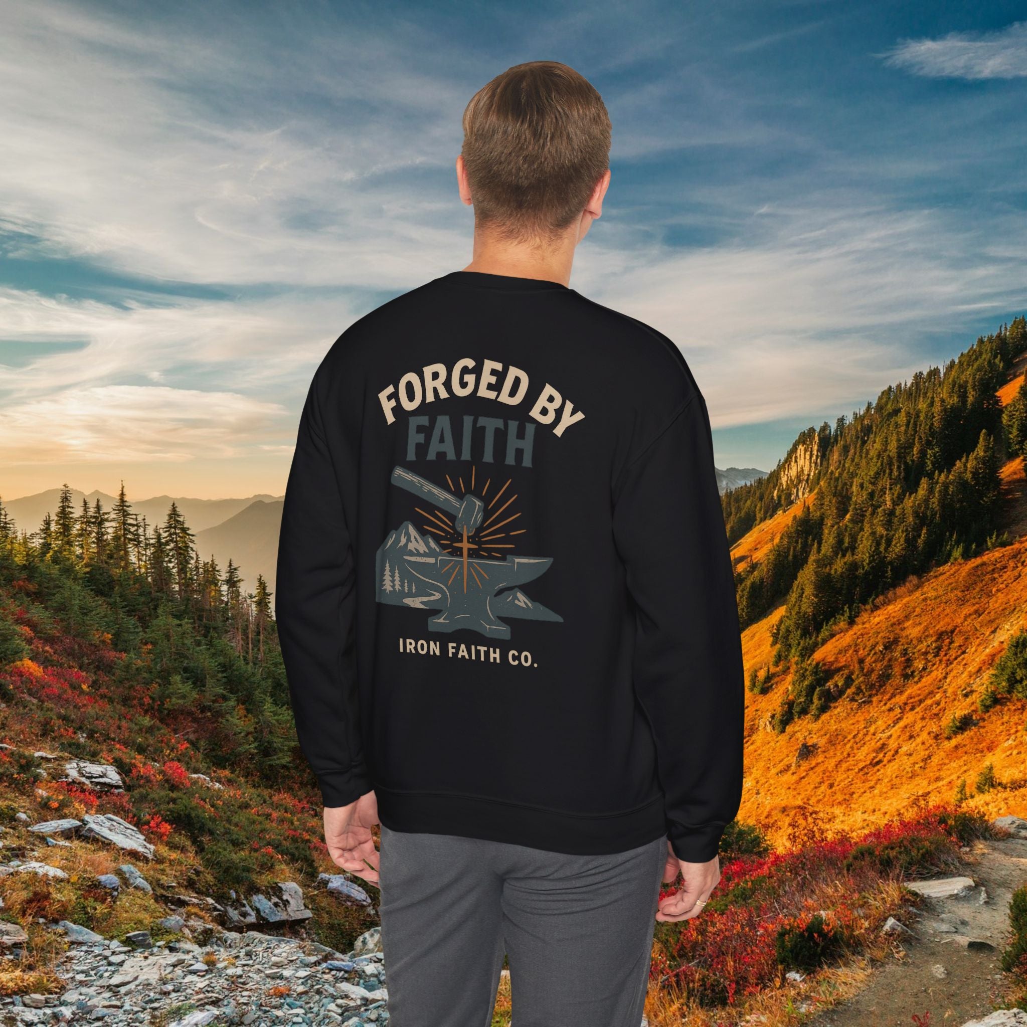 Be strong and courageous Joshua 1:9 | forged by Faith | Iron Faith Co. | Crewneck Sweatshirt