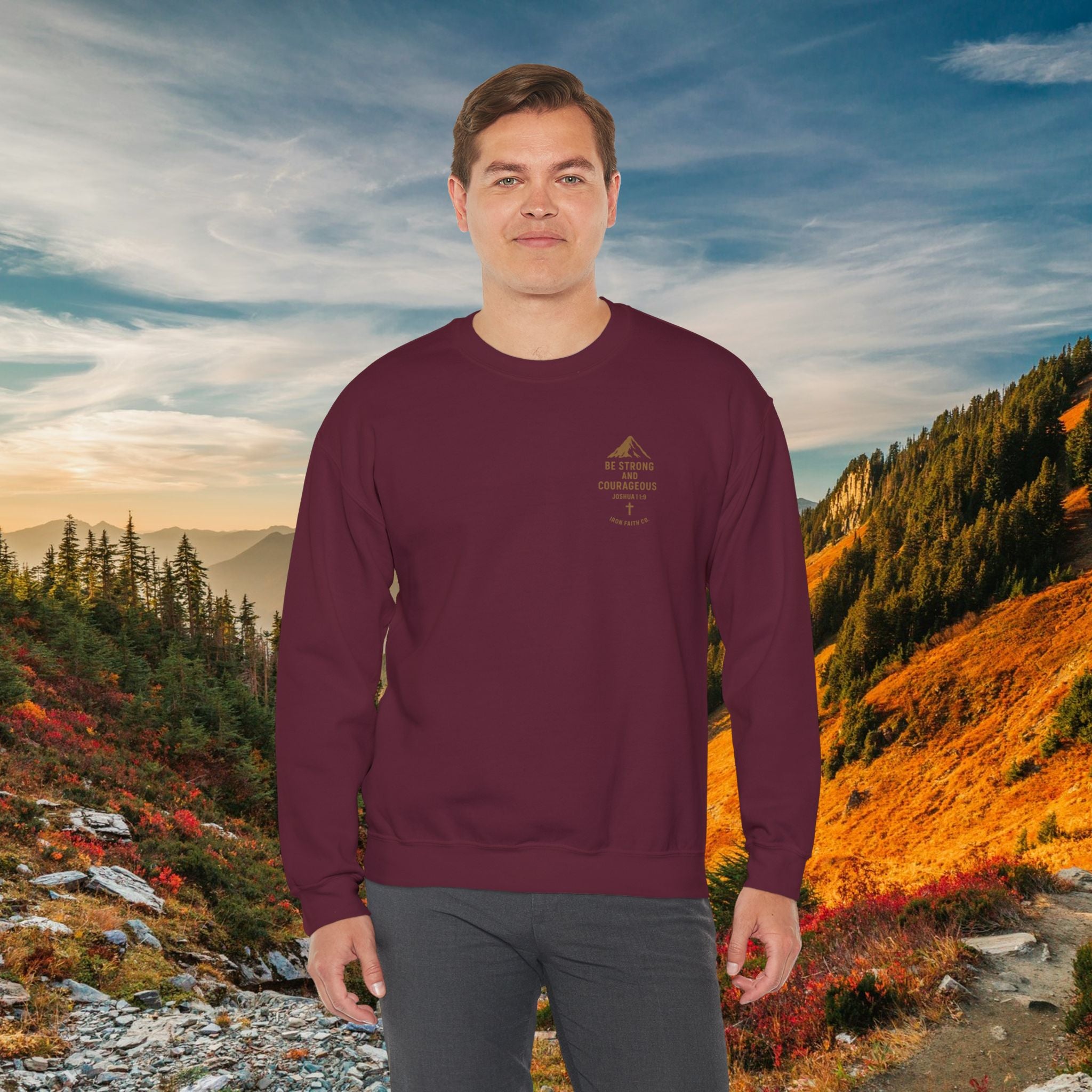 Be strong and courageous Joshua 1:9 | forged by Faith | Iron Faith Co. | Crewneck Sweatshirt