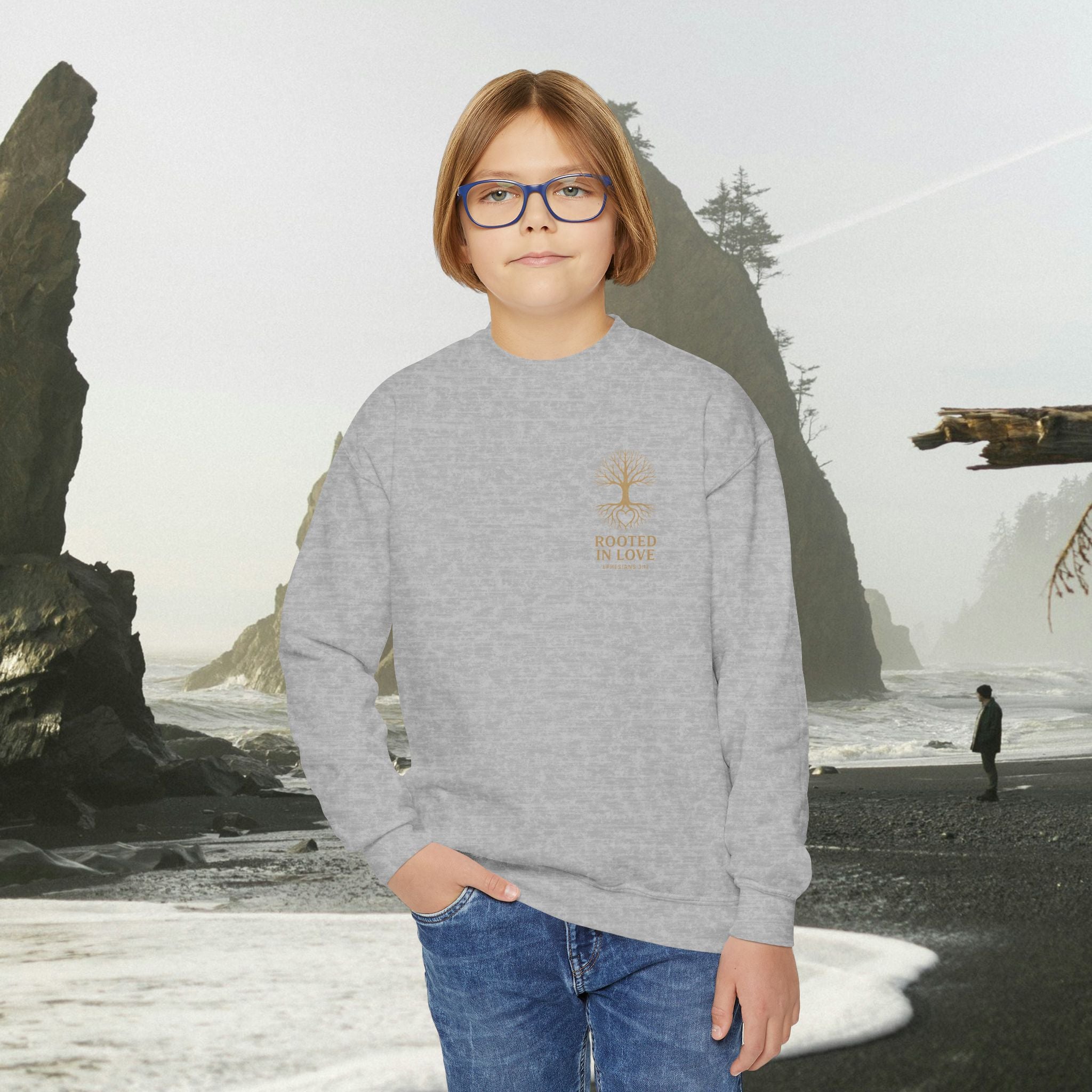 Love One Another Youth Crewneck Sweatshirt — Christian Faith Graphic